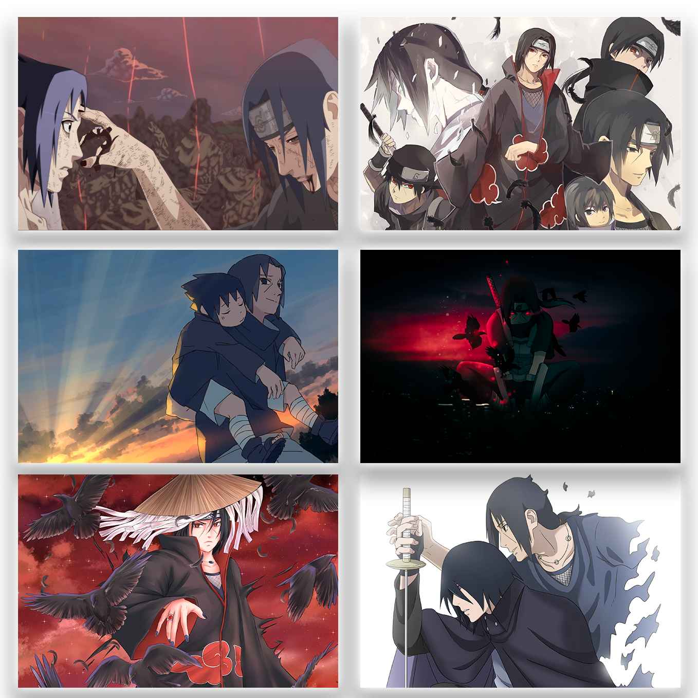 Naruto Itachi Uchiha and Sasuke story set of 10 Landscape (12x18-inches, 350 GSM) Comes with double sided tape