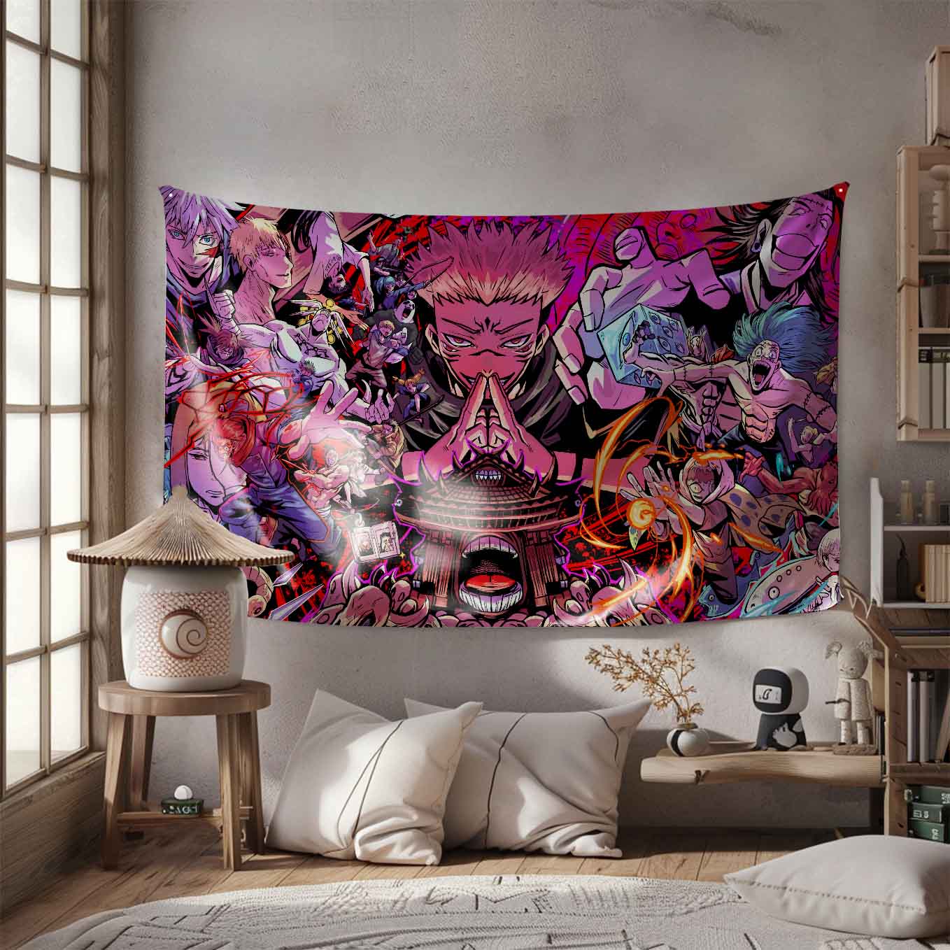 Jujutsu Kaisen Anime Tapestry Wall Hanging – Vivid Shibuya incident Tapestries for Bedroom Living Room (73x39 inch) Premium Polyester Fabric