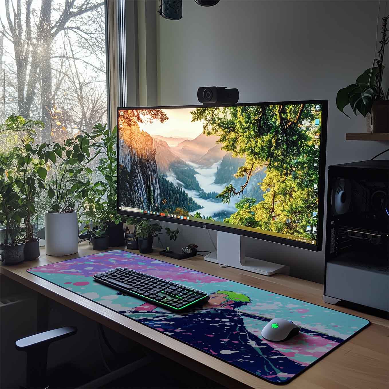 Roronoa Zoro mystical minimal XXXL Deskpad – 36x14 Inches Extra Large Mouse Pad with Non-Slip Rubber base, Stitched Edges, Waterproof Surface – Ideal for Gaming and Office Desk