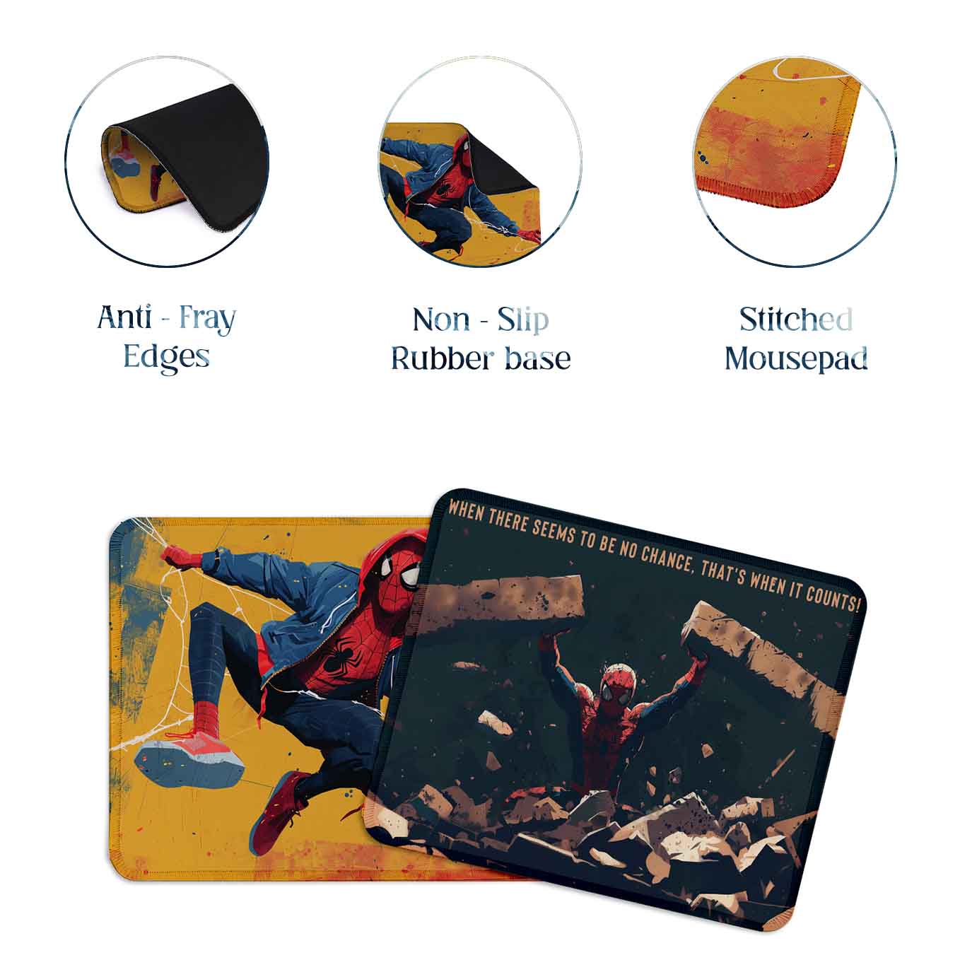Spiderman Set of 2 Stitched Gaming Mouse Pads with Anti-Slip Rubber Base and Waterproof Surface