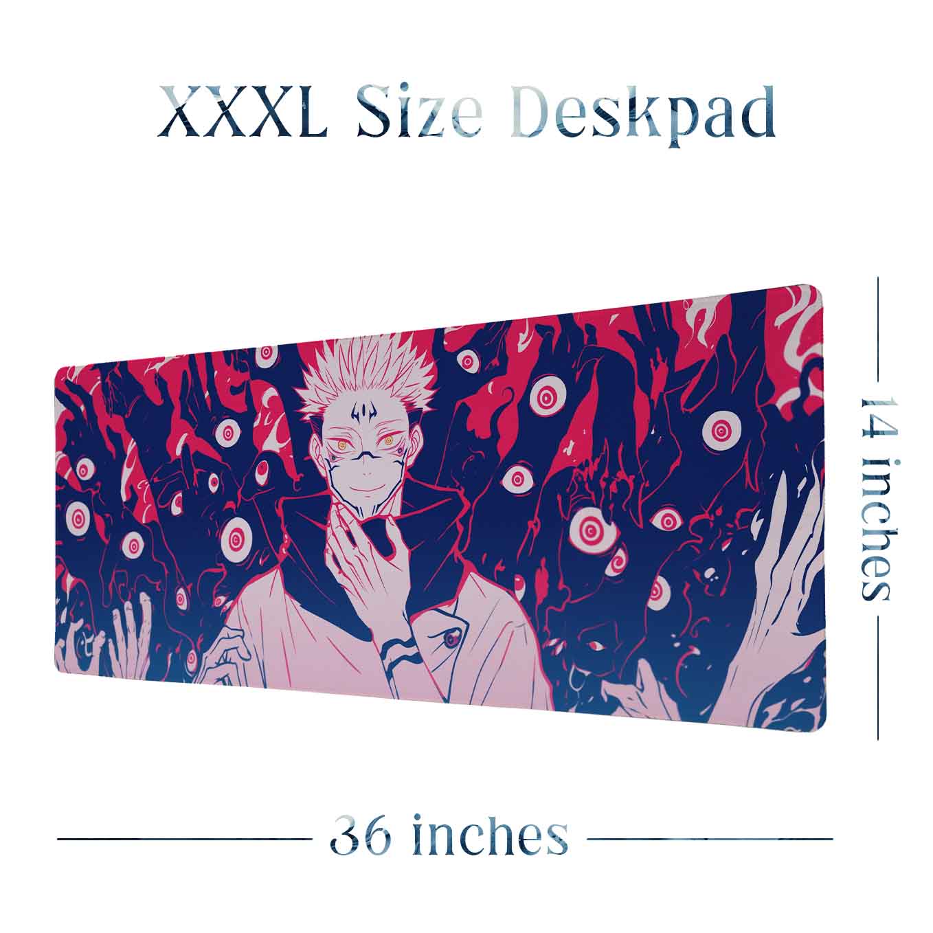 Sukuna Jujutsu Kaisen XXXL Deskpad – 36x14 Inches Extra Large Mouse Pad with Non-Slip Rubber base, Stitched Edges, Waterproof Surface – Ideal for Gaming and Office Desk