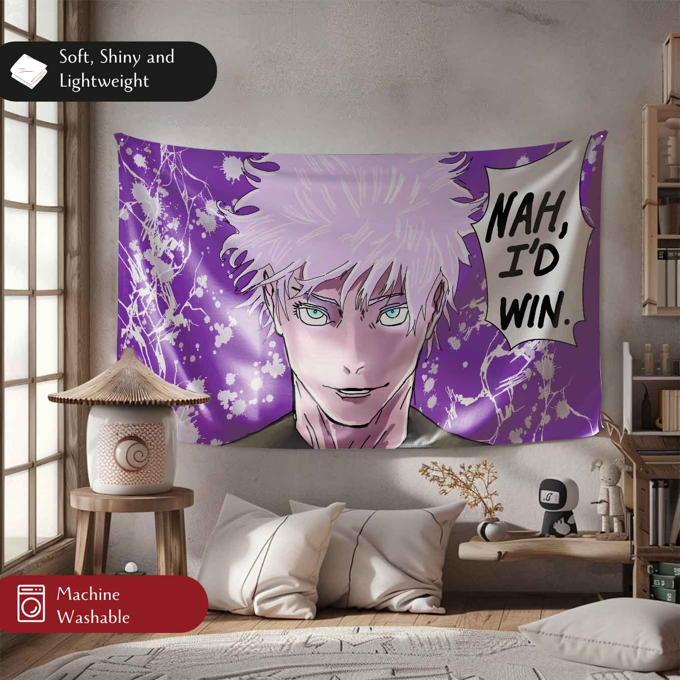 Gojo Satoru Anime Tapestry Wall Hanging – Vivid Jujutsu Kaisen Tapestries for Bedroom Living Room (73x43 inch) Premium Polyester Fabric