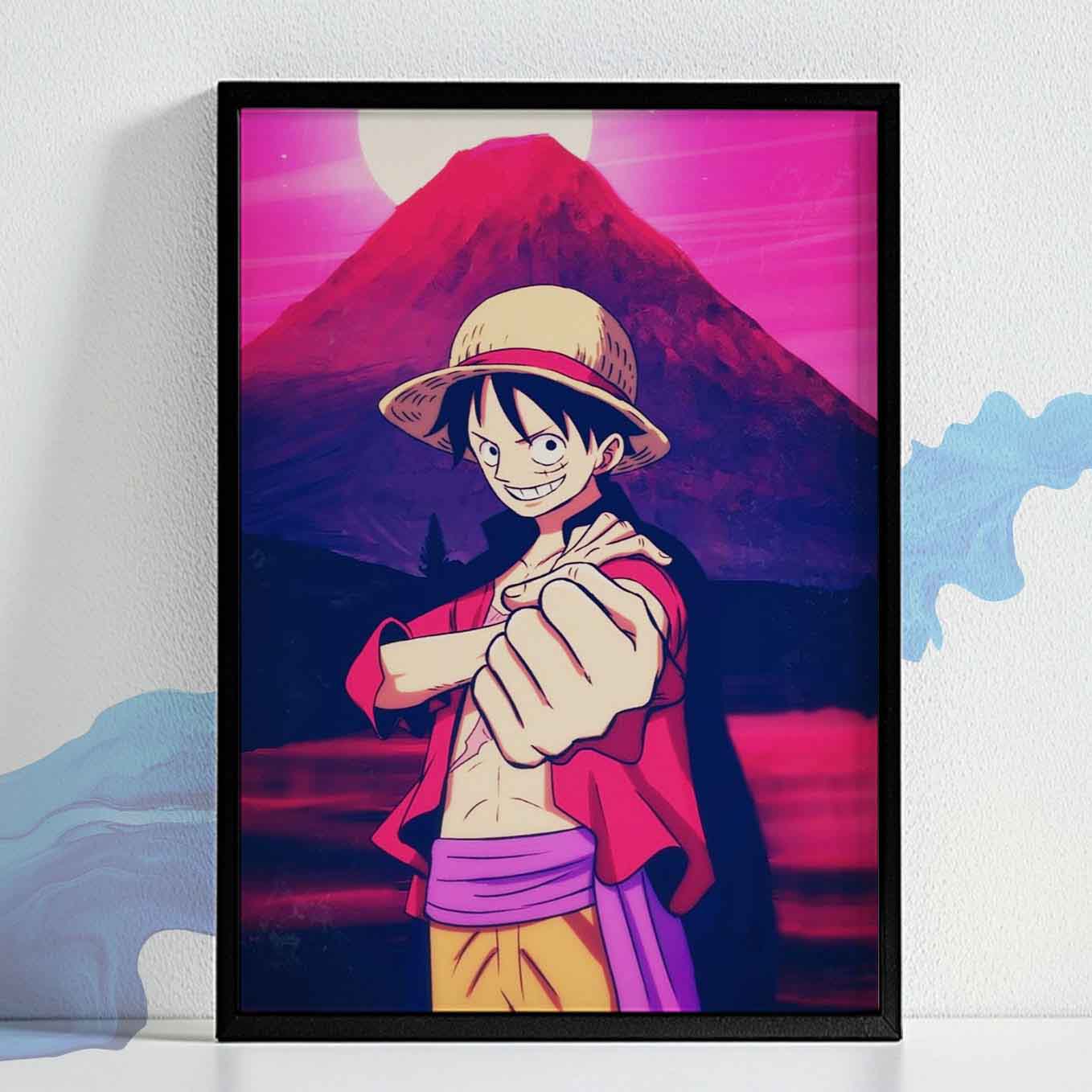 One Piece Monkey D. Luffy Wano arc Poster Art Framed (13x19-Inches, Plexi-Glass, Textured Frame)