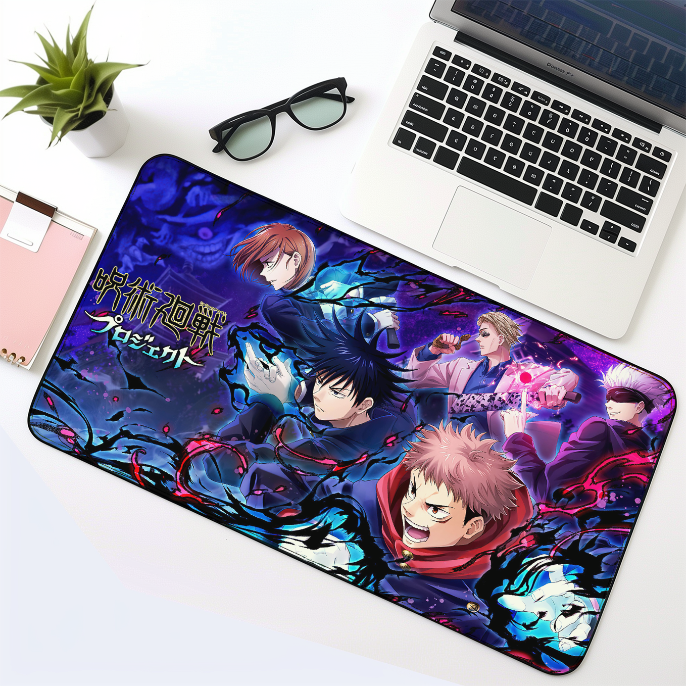 Jujutsu Kaisen Mouse Pad - 23.6 x 11 Inches Desk Pad - Gaming and Workstation Mat for Sorcery Fight Fans - Non-Slip Rubber Base - Smooth Surface for Precise Control
