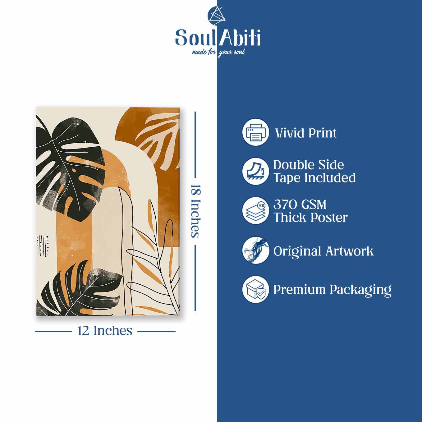 Tropical Monstera Leaf Abstract Poster - Wall art 370 GSM with Double Side Tape Ready to Stick Wall Decor