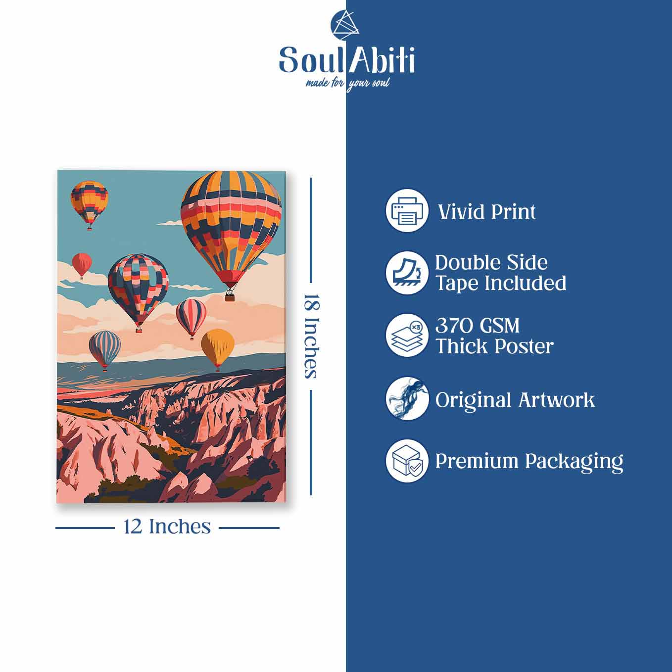 Hot Air Balloons Colorful Canyon Poster - Adventure Wall art 370 GSM with Double Side Tape Ready to Stick Wall Decor