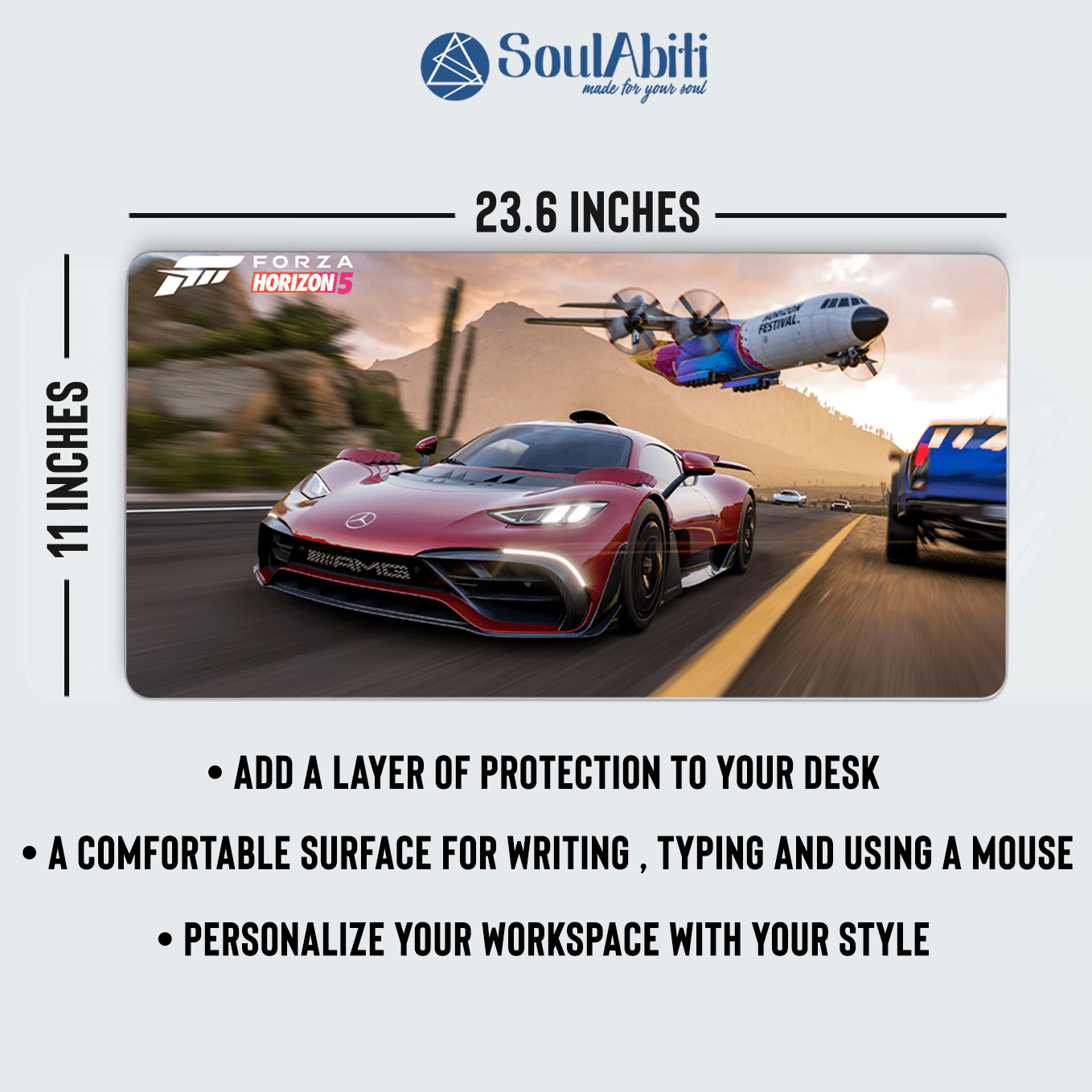 Forza Horizon 5 Sports Race Art Mouse Pad - 23.6 x 11 Inches Desk Pad - Gaming and Workstation Mat for Racing Games Fans - Non-Slip Rubber Base - Smooth Surface for Precise Control