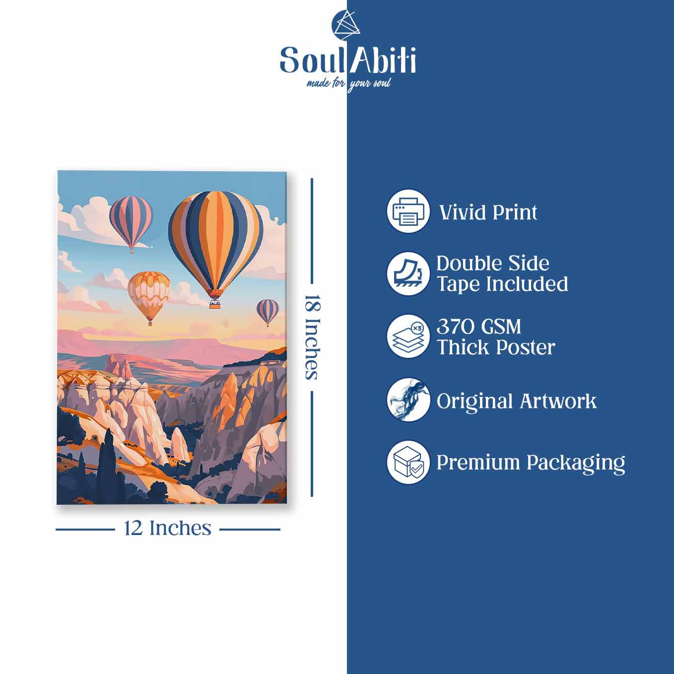 Sunset Sky Hot Air Balloon Poster - Adventure Wall art 370 GSM with Double Side Tape Ready to Stick Wall Decor