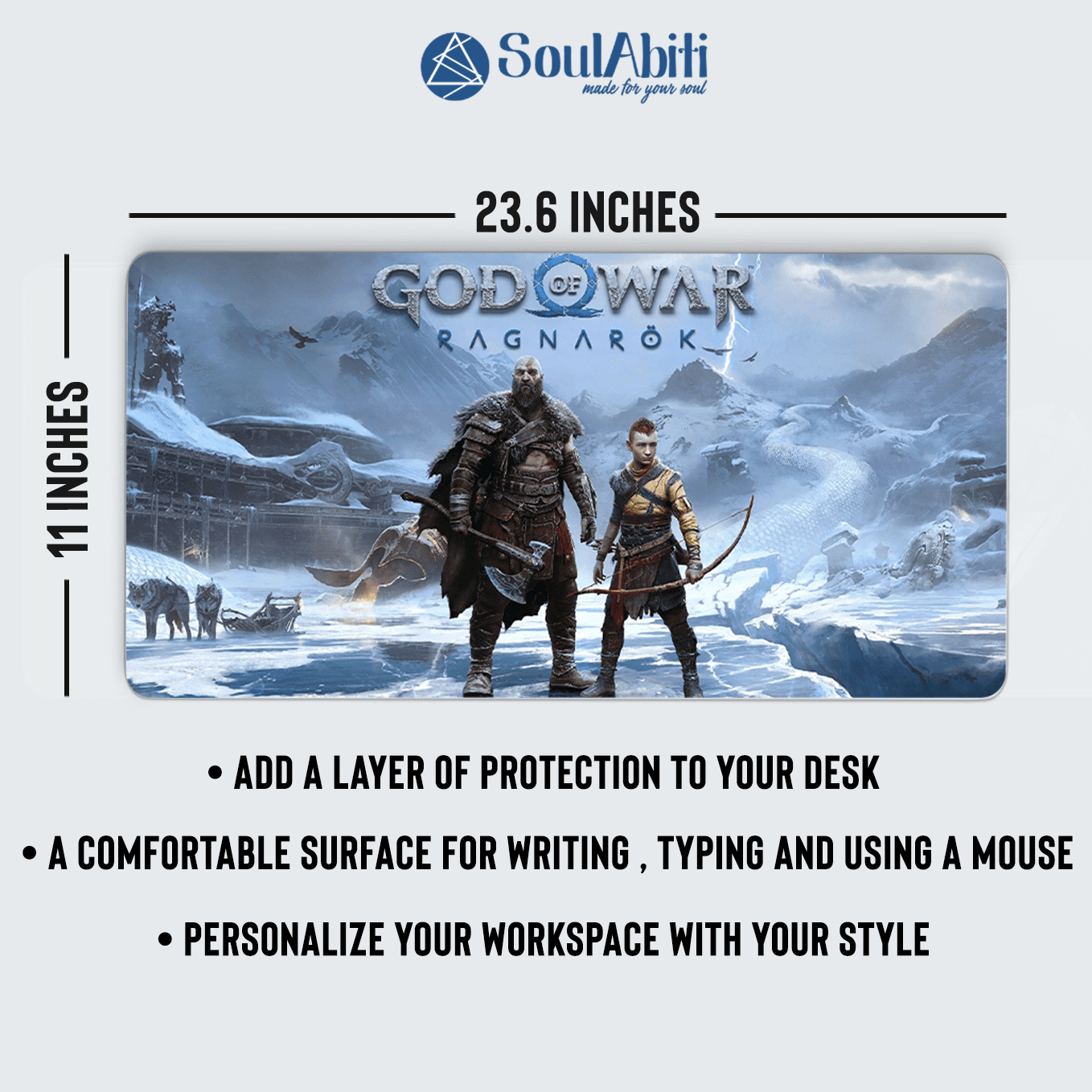 God of War Ragnarok Art Mouse Pad - 23.6 x 11 Inches Desk Pad - Gaming and Workstation Mat for Norse Mythology Fans - Non-Slip Rubber Base - Smooth Surface for Precise Control