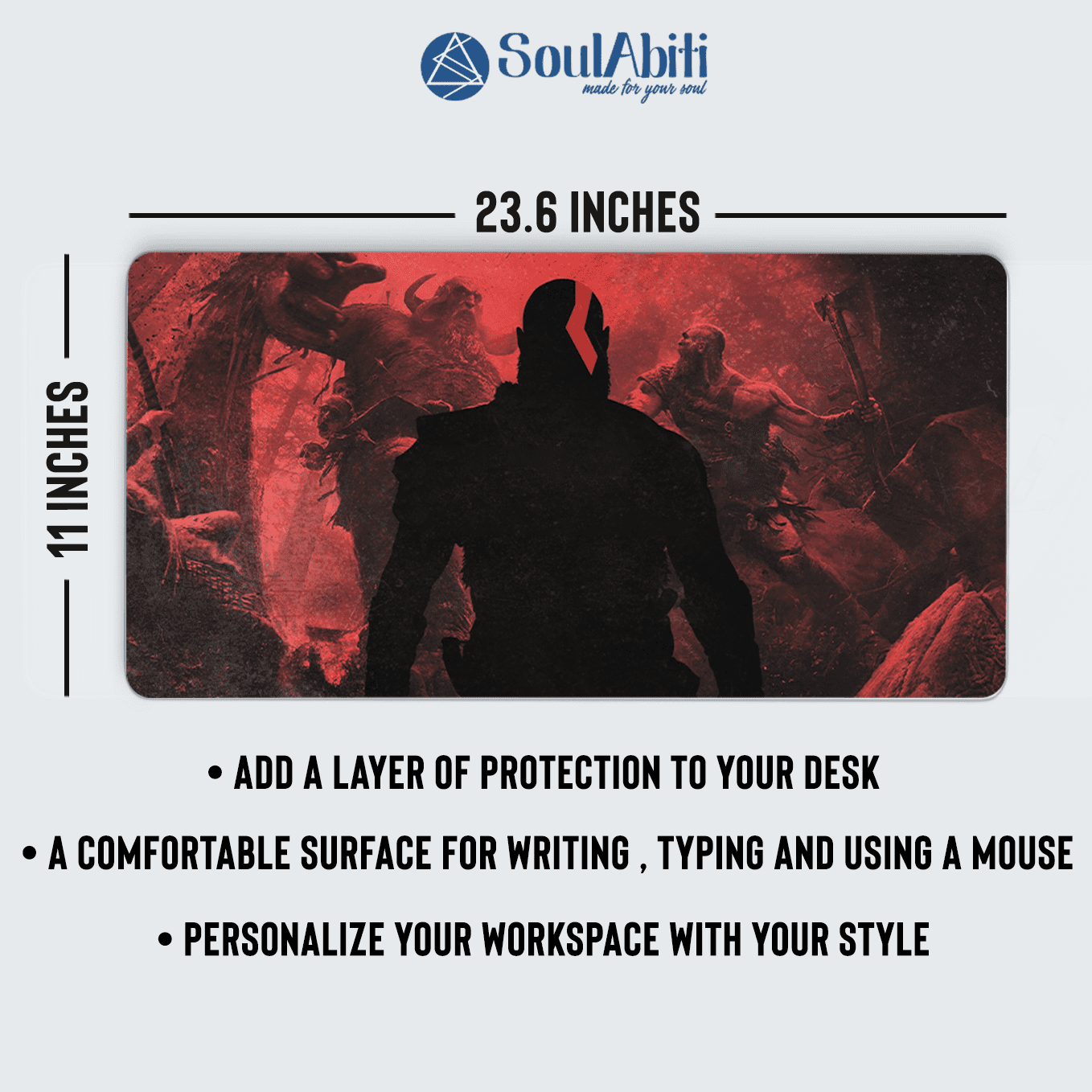 God of War Art Mouse Pad - 23.6 x 11 Inches Desk Pad - Gaming and Workstation Mat for Norse Mythology Fans - Non-Slip Rubber Base - Smooth Surface for Precise Control