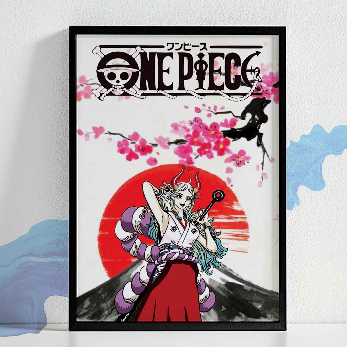 One Piece Yamato Poster Art Framed (13x19 Inches, Plexi-Glass, Textured Frame)