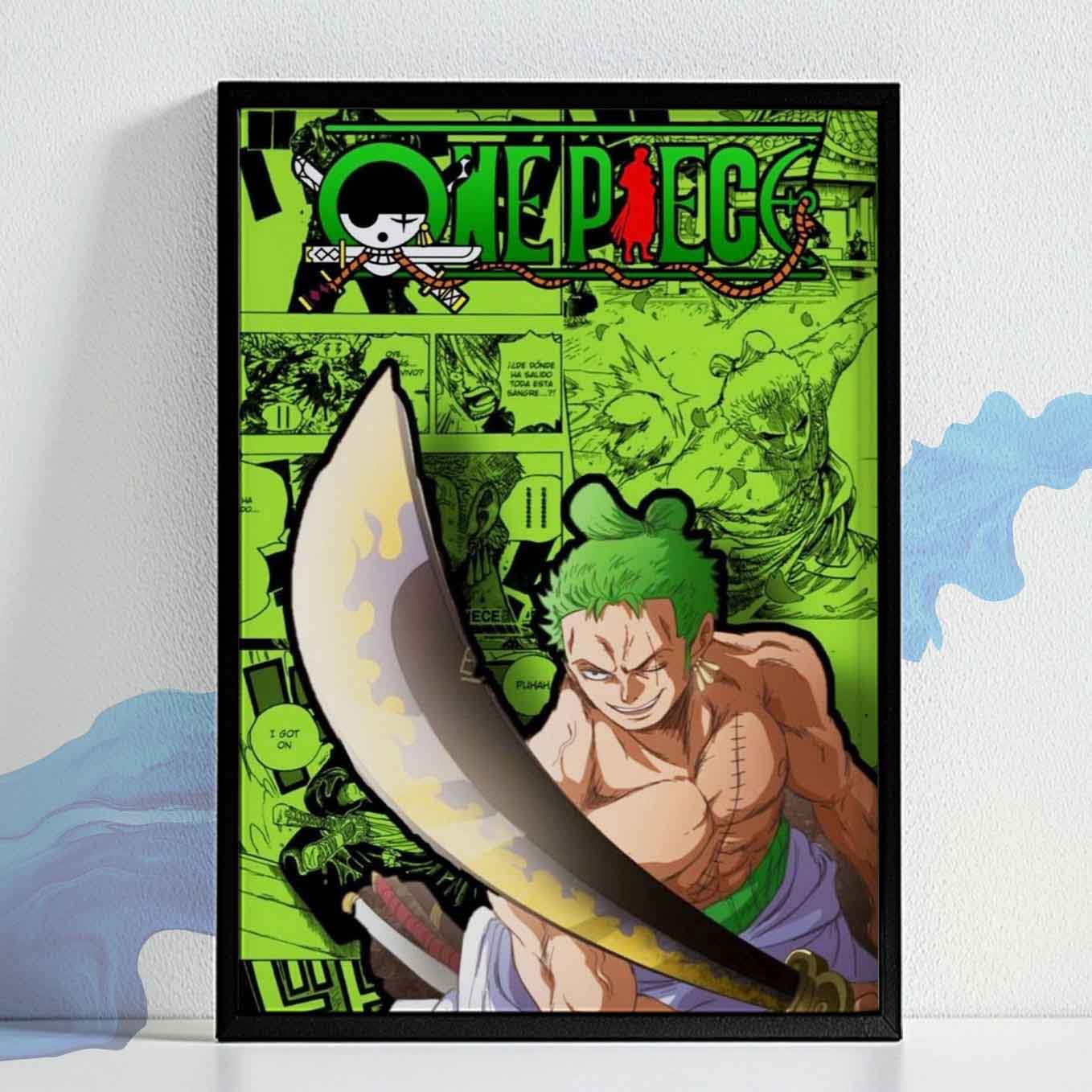 One Piece Roronoa Zoro Wano arc Poster Art Framed (13x19 Inches, Plexi-Glass, Textured Frame)