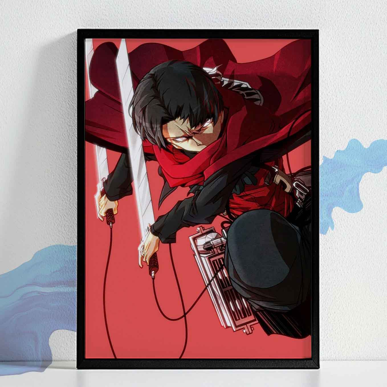 Attack on Titan Levi Ackerman anime Poster (13x19-Inch, Plexi-Glass, Textured Frame)