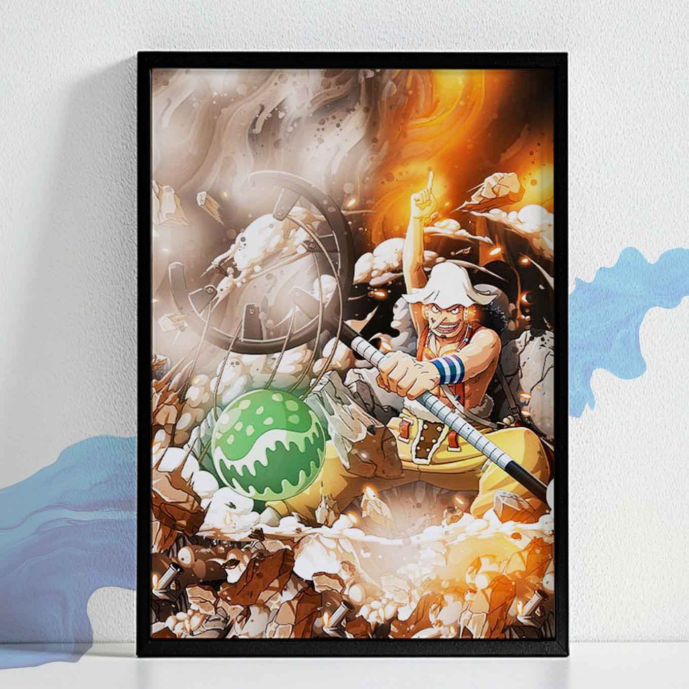 One Piece God Usopp Kabuto Poster Art Framed 13x19-Inch, Plexi-Glass, Textured Frame