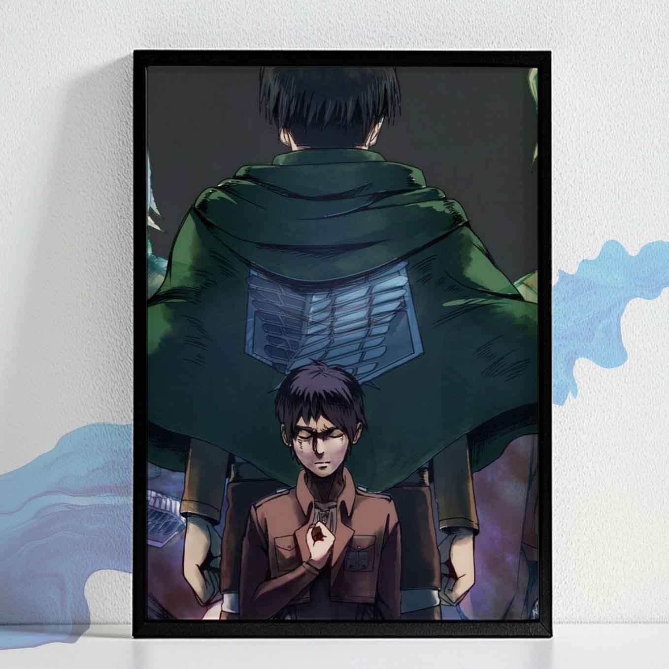 Attack on Titan Levi & Eren Yeager Poster anime framed (13x19-Inch, Plexi-Glass, Textured Frame)