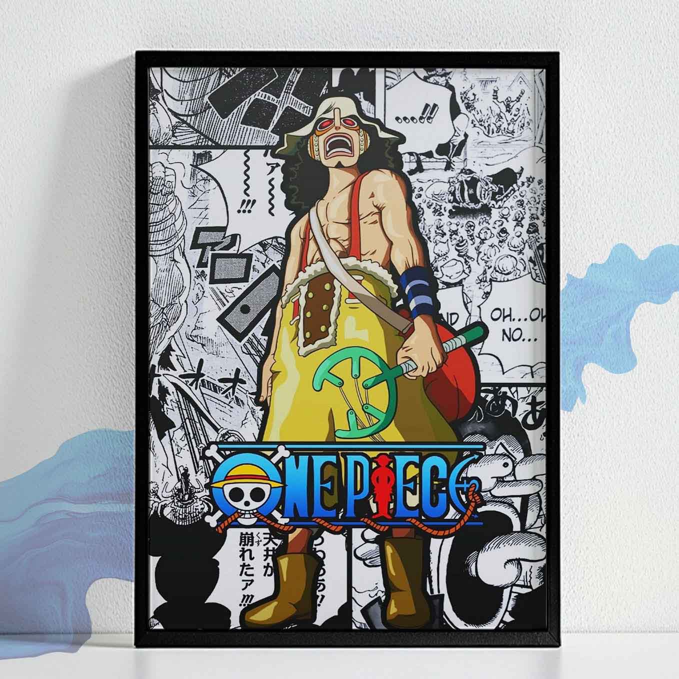 One Piece God Usopp Poster Art Framed (13x19-Inch, Plexi-Glass, Textured Frame)