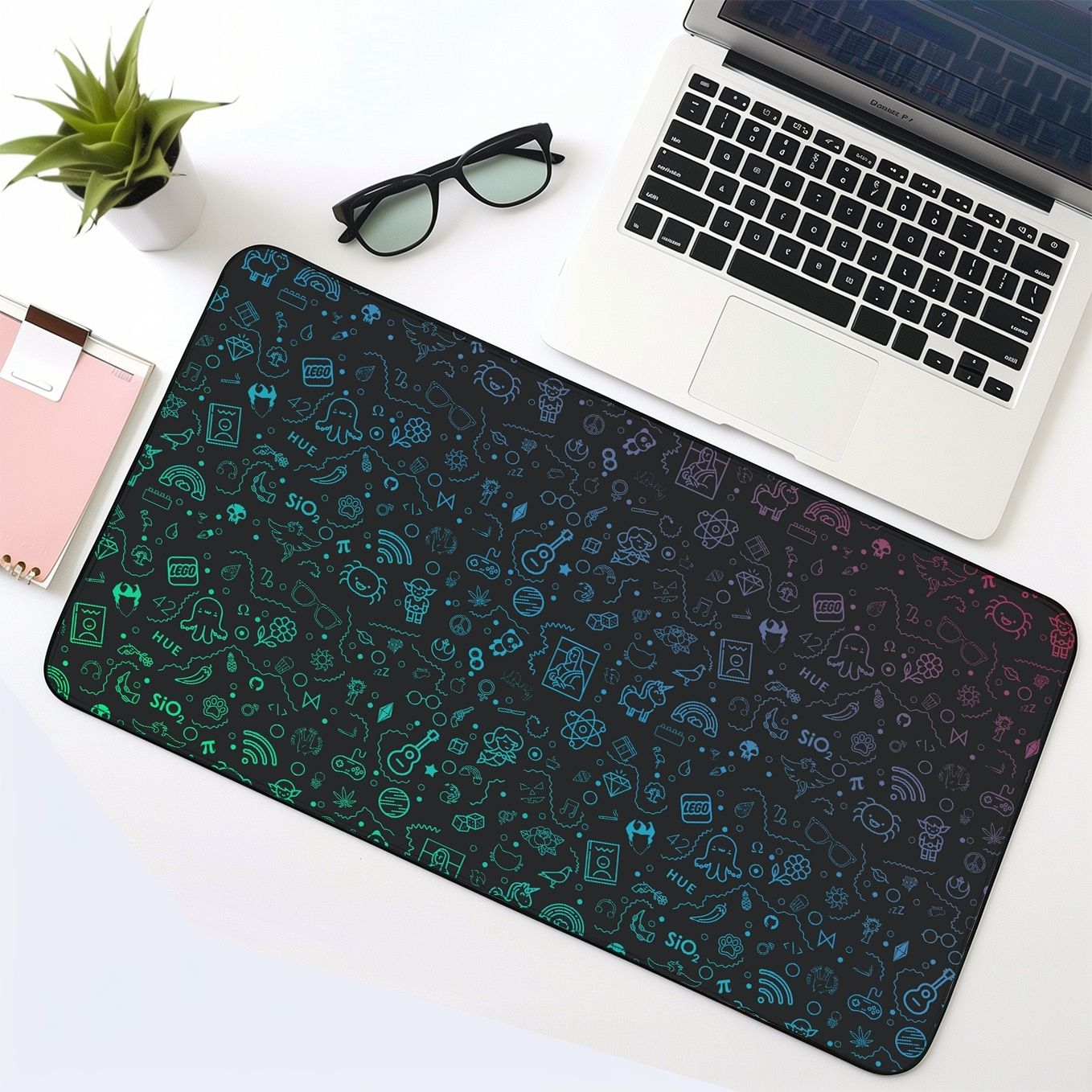 Abstract Clutter Artwork Mouse Pad - 23.6 x 11 Inches Desk Pad - Gaming and Workstation Mat for Digital Art Fans - Non-Slip Rubber Base - Smooth Surface for Precise Control