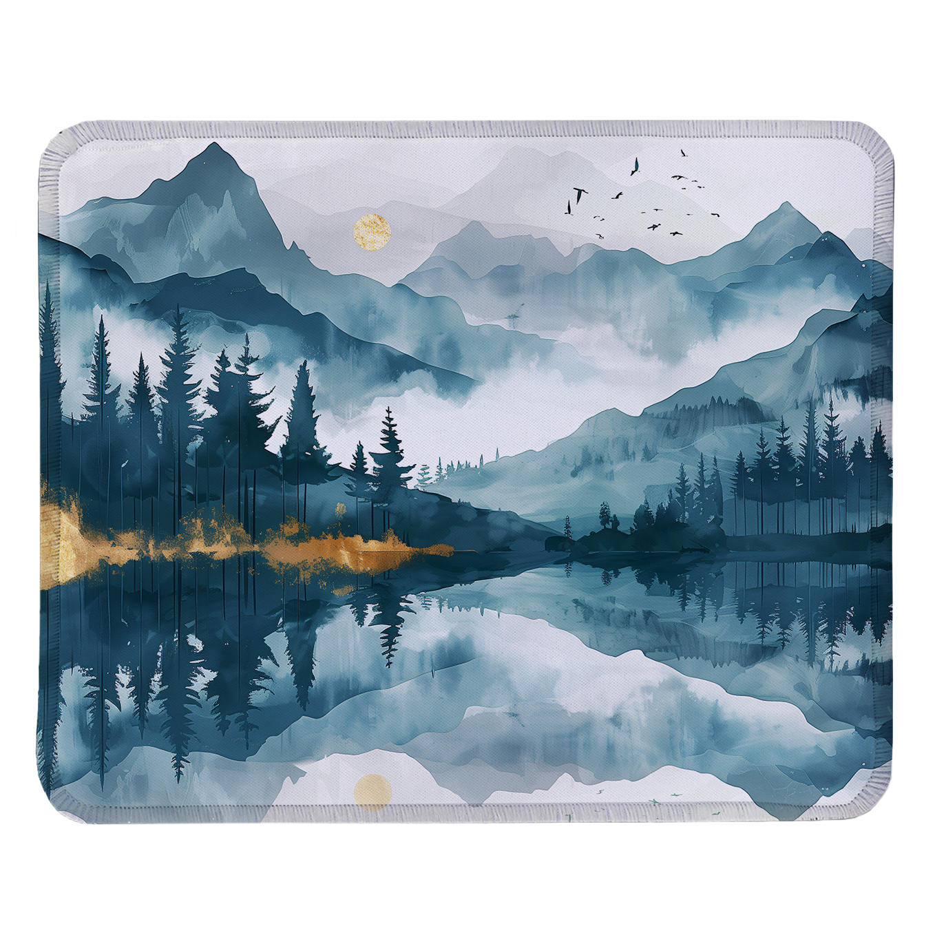 Mystic Mountain Watercolor Art – Set of 2 Stitched Gaming Mouse Pads with Anti-Slip Rubber Base and Waterproof Surface