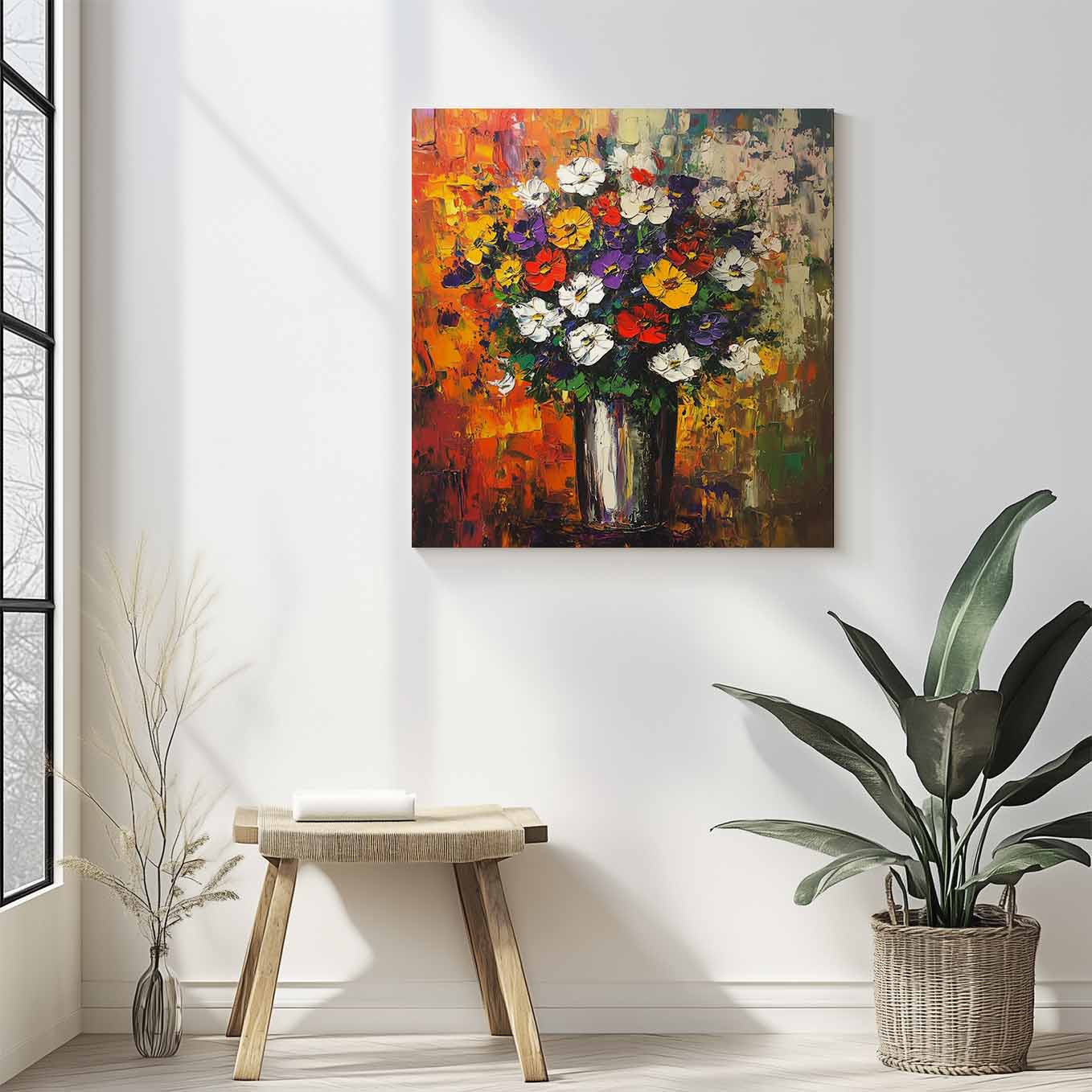 Flower Bouquet Abstract Painting Wall Art - 24x24 inches Stretched Canvas print for Home Office
