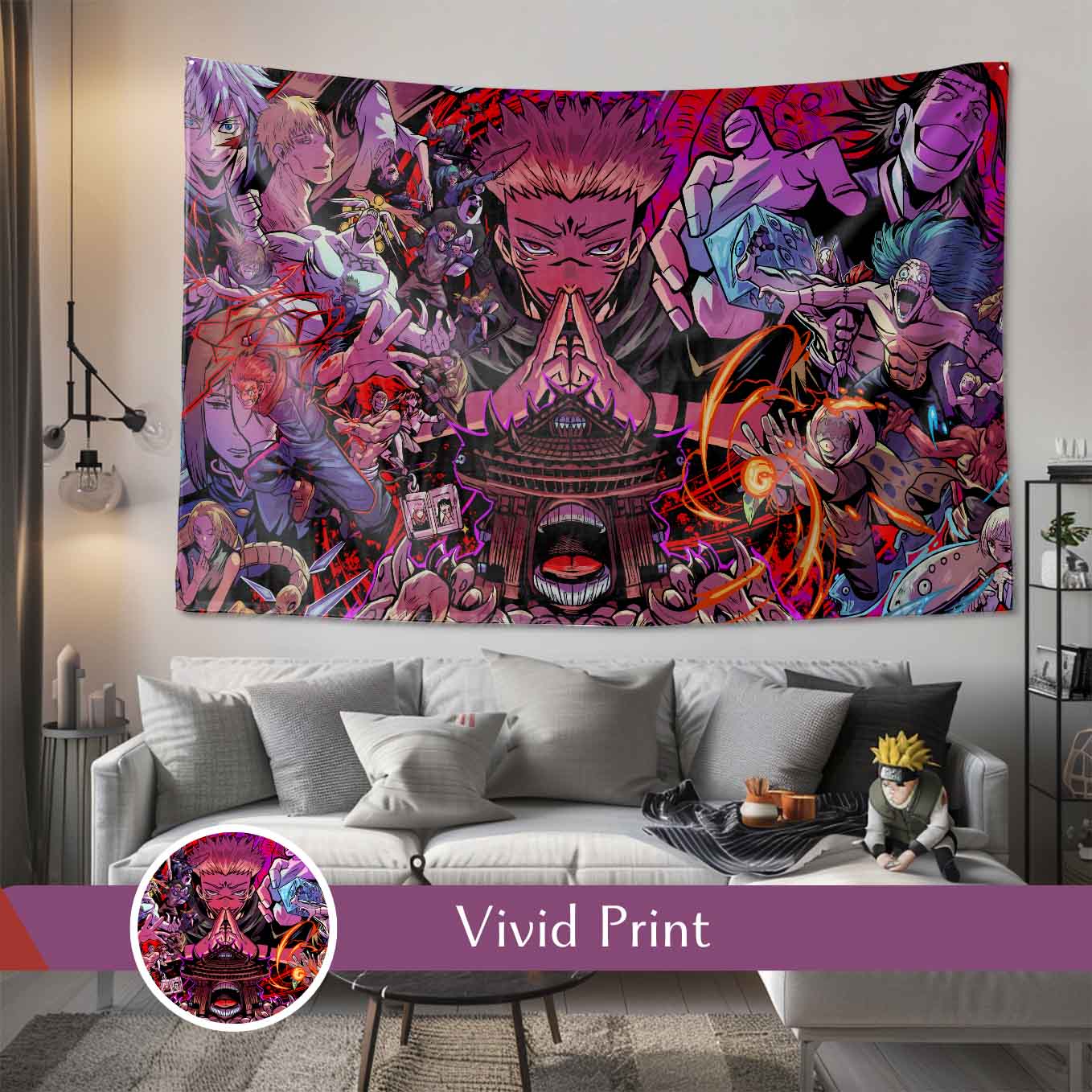 Jujutsu Kaisen Anime Tapestry Wall Hanging – Vivid Shibuya incident Tapestries for Bedroom Living Room (73x39 inch) Premium Polyester Fabric