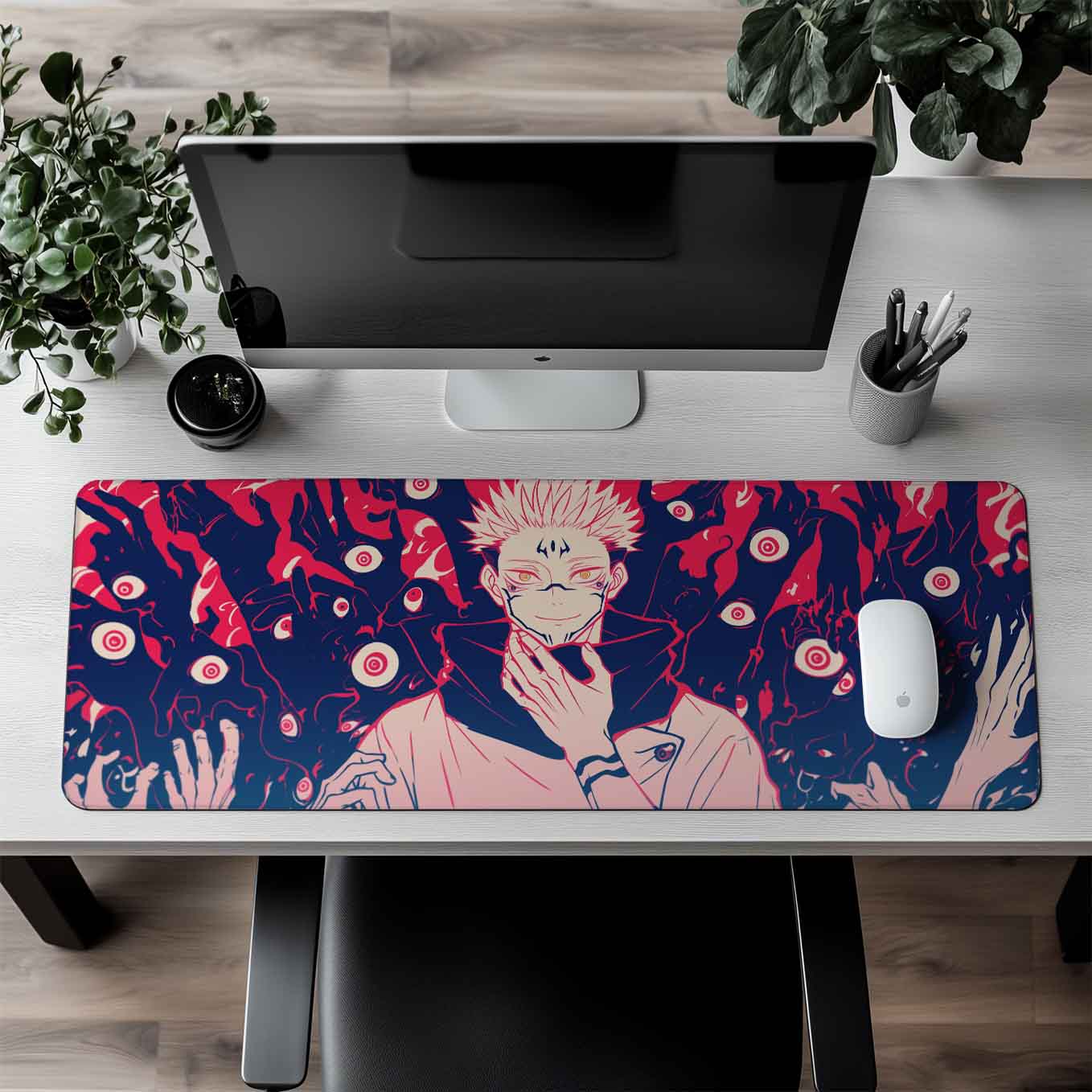 Sukuna Jujutsu Kaisen XXXL Deskpad – 36x14 Inches Extra Large Mouse Pad with Non-Slip Rubber base, Stitched Edges, Waterproof Surface – Ideal for Gaming and Office Desk