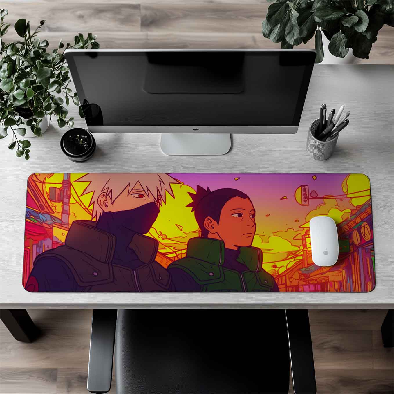 Kakashi Shikamaru Anime XXXL Deskpad – 36x14 Inches Extra Large Mouse Pad with Non-Slip Rubber base, Stitched Edges, Waterproof Surface – Ideal for Gaming and Office Desk