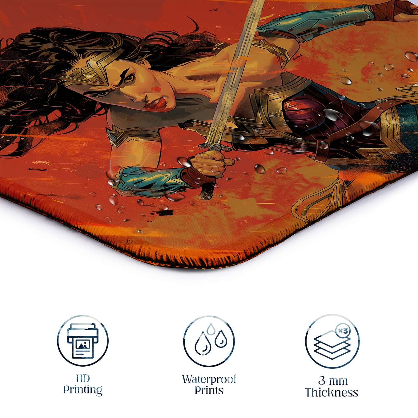 Wonder Women Set of 2 Stitched Gaming Mouse Pads with Anti-Slip Rubber Base and Waterproof Surface