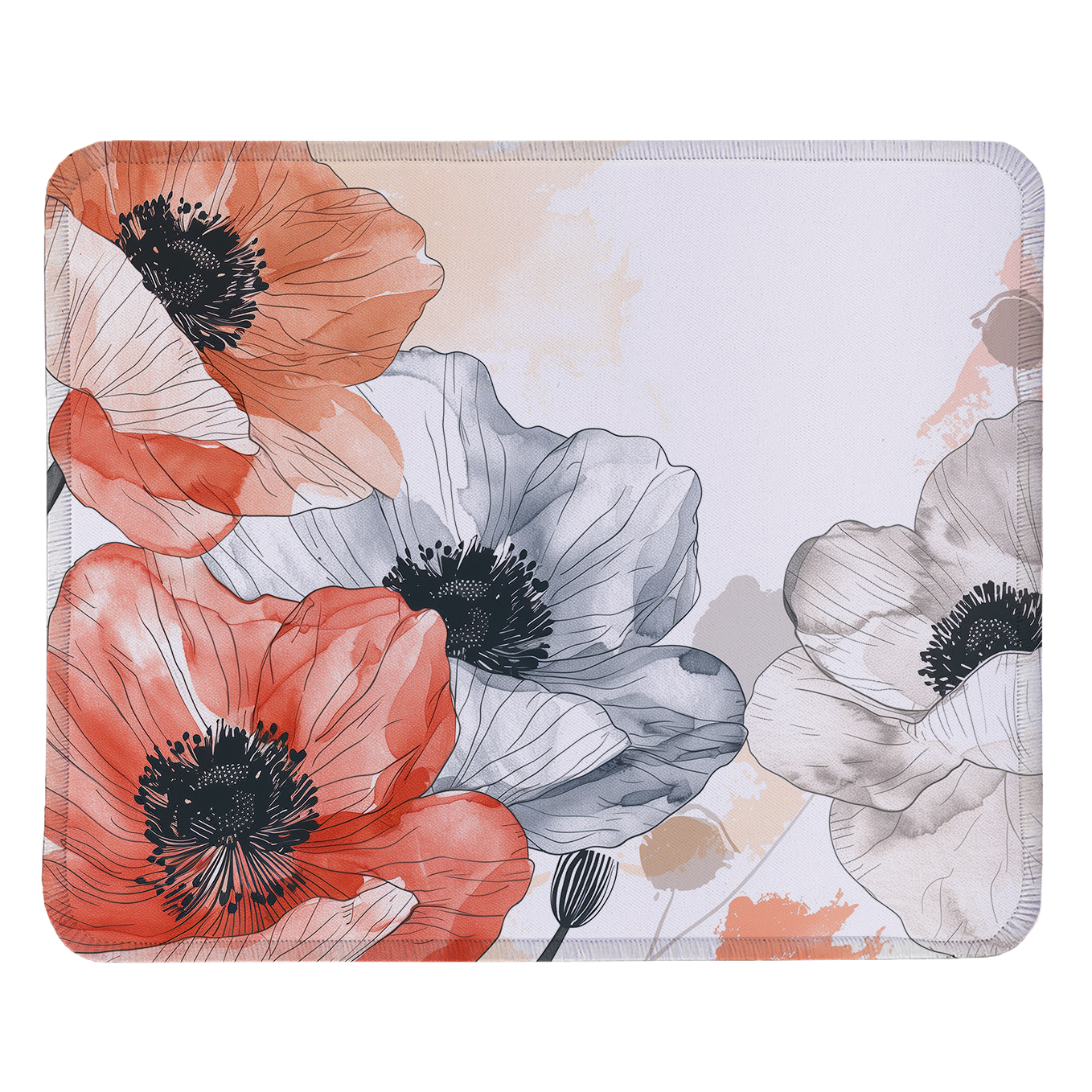 Red and Violet Poppy Flowers – Set of 2 Stitched Gaming Mouse Pads with Anti-Slip Rubber Base and Waterproof Surface