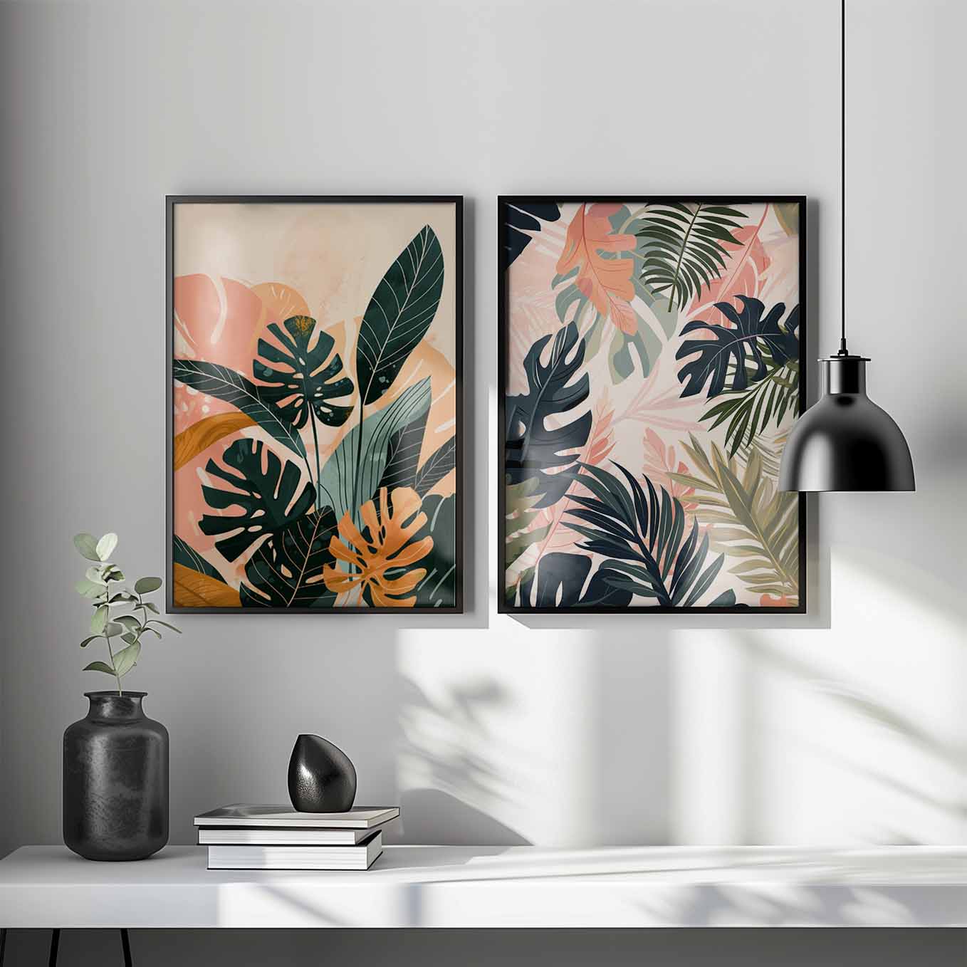 Monstera Haven Wall Art - Set of 2 Botanical Prints | Modern Nature-Inspired Decor for Living Room & Office