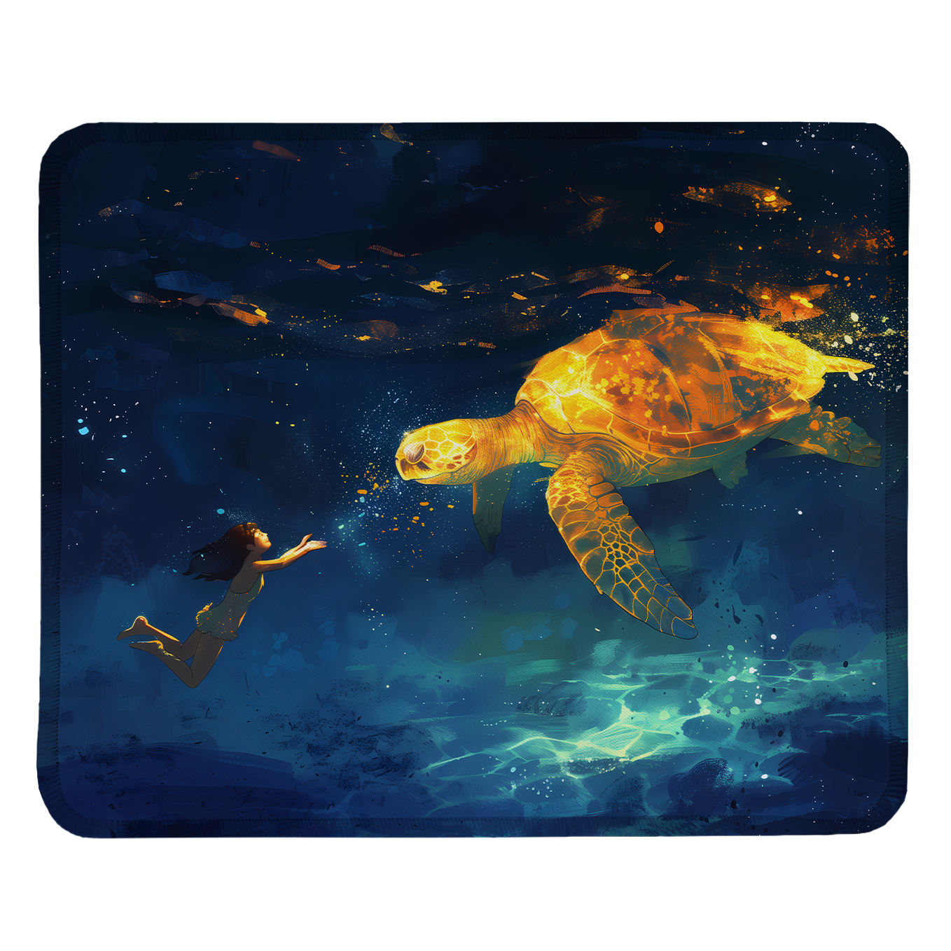 Golden Fantasy Ocean – Set of 2 Stitched Gaming Mouse Pads with Anti-Slip Rubber Base and Waterproof Surface