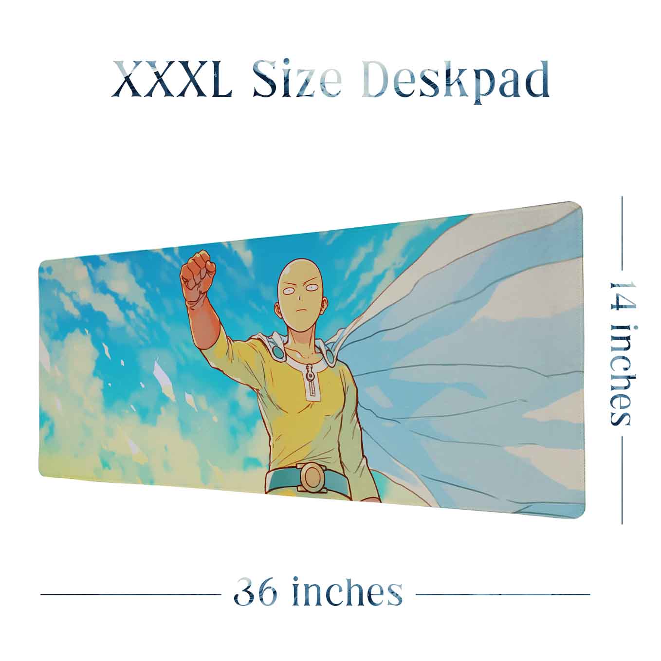 One Punch Man Saitama XXXL Deskpad – 36x14 Inches Extra Large Mouse Pad with Non-Slip Rubber base, Stitched Edges, Waterproof Surface – Ideal for Gaming and Office Desk