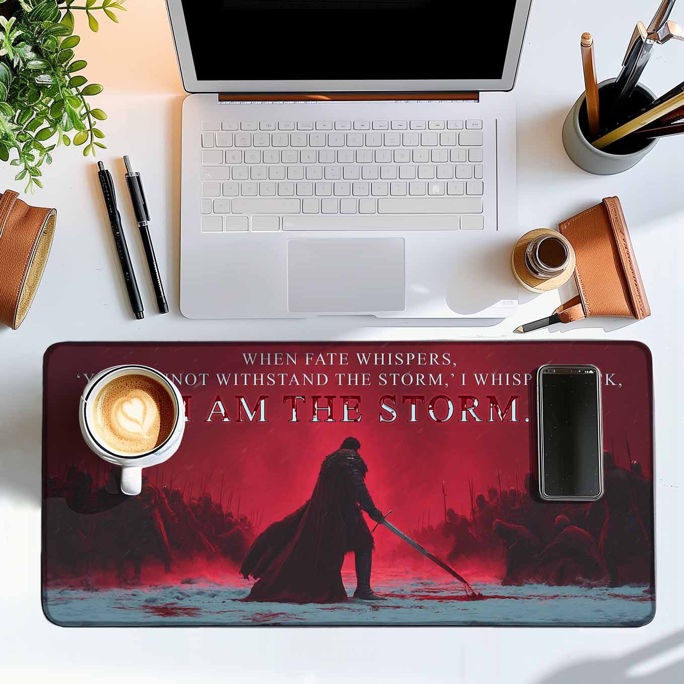 I Am the Storm Warrior Deskpad 23.6 x 11 Inches – Red Battle Design for Strength & Resilience Office and Gaming Setup