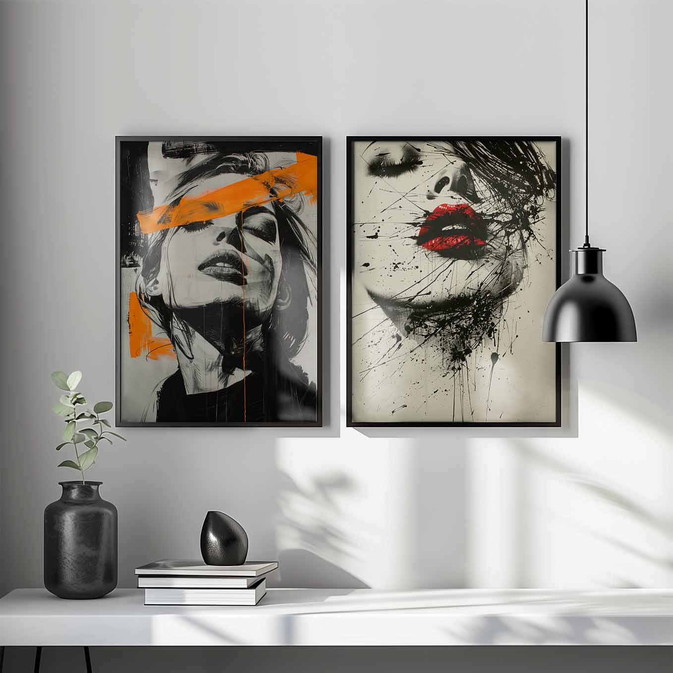 Edgy Portrait Expressionist Art - Set of 2 Black & White Prints | Bold Abstract Faces with Modern Brushstrokes