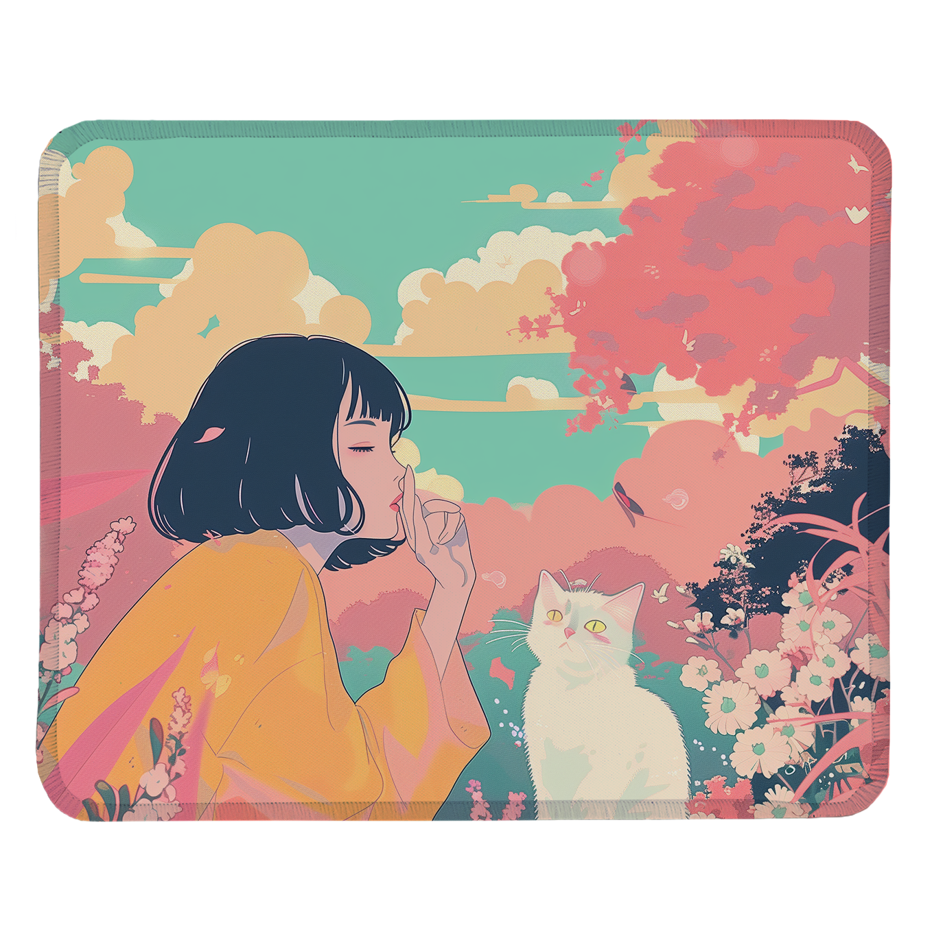 Soft Whispers – Set of 2 Stitched Anime Theme Gaming Mouse Pads with Anti-Slip Rubber Base and Waterproof Surface