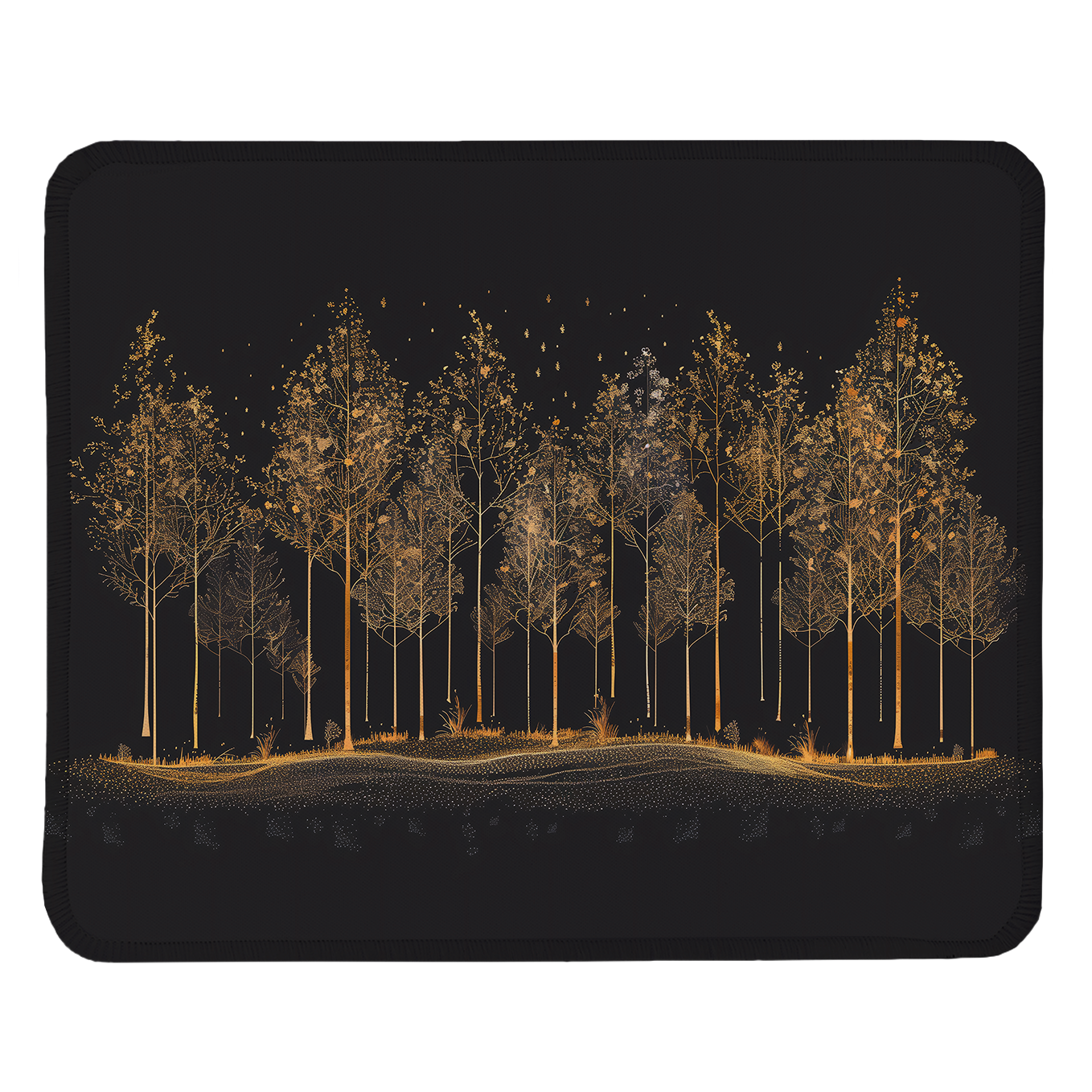Golden Forest and Mountains Line Art – Set of 2 Stitched Gaming Mouse Pads with Anti-Slip Rubber Base and Waterproof Surface