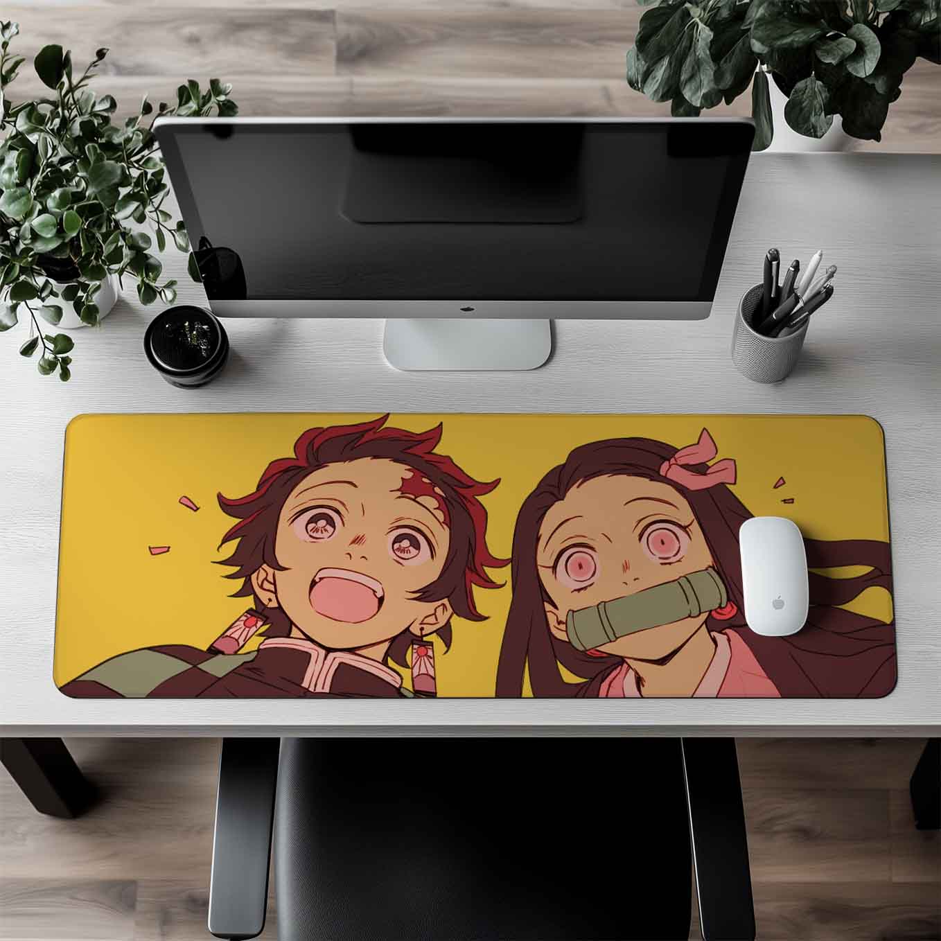 Tanjiro Nezuko XXXL Deskpad – 36x14 Inches Extra Large Mouse Pad with Non-Slip Rubber base, Stitched Edges, Waterproof Surface – Ideal for Gaming and Office Desk