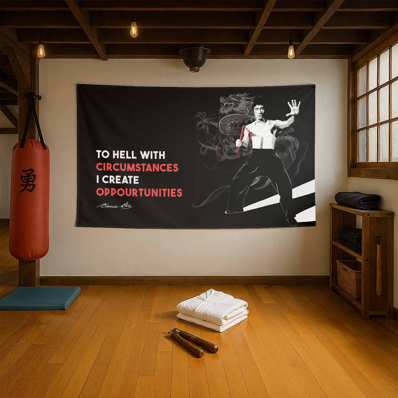 Bruce Lee Motivational Tapestry - 73x43 Inches Inspirational Wall Hanging, Premium Polyester Fabric, Vivid Print, Machine Washable, Durable and Lightweight for Gym, Office, or Home Décor