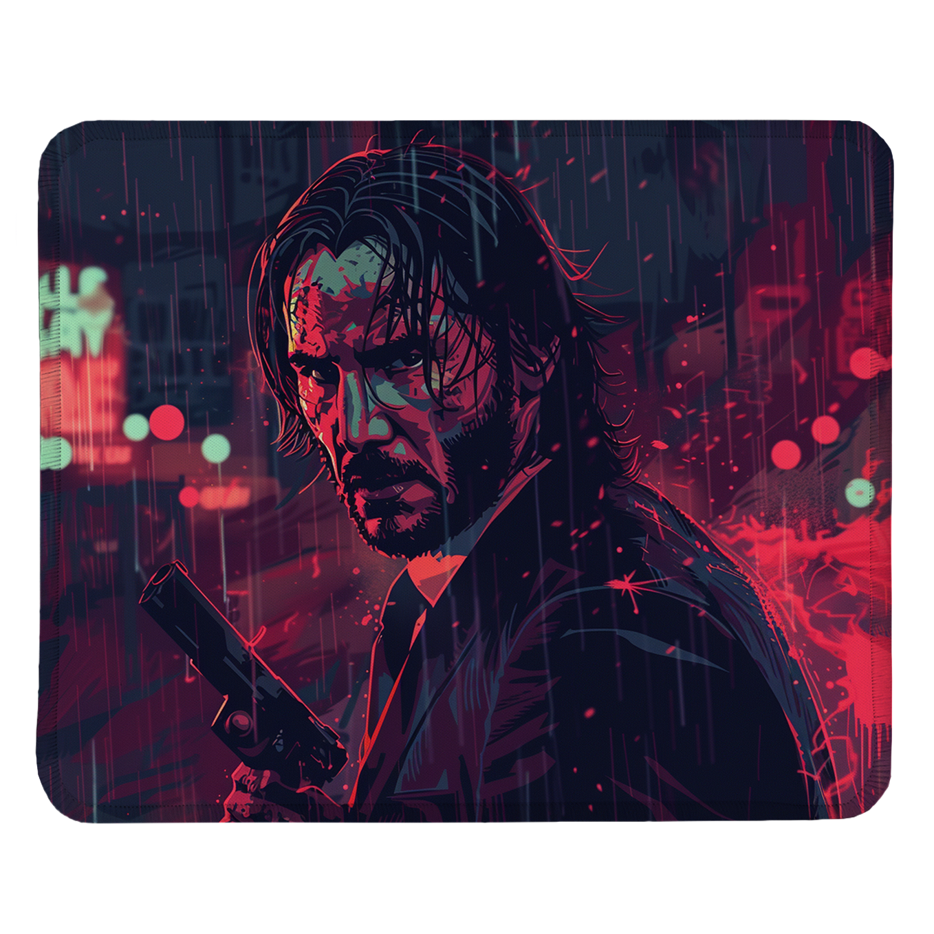 John Wick Set of 2 Stitched Gaming Mouse Pads with Anti-Slip Rubber Base and Waterproof Surface