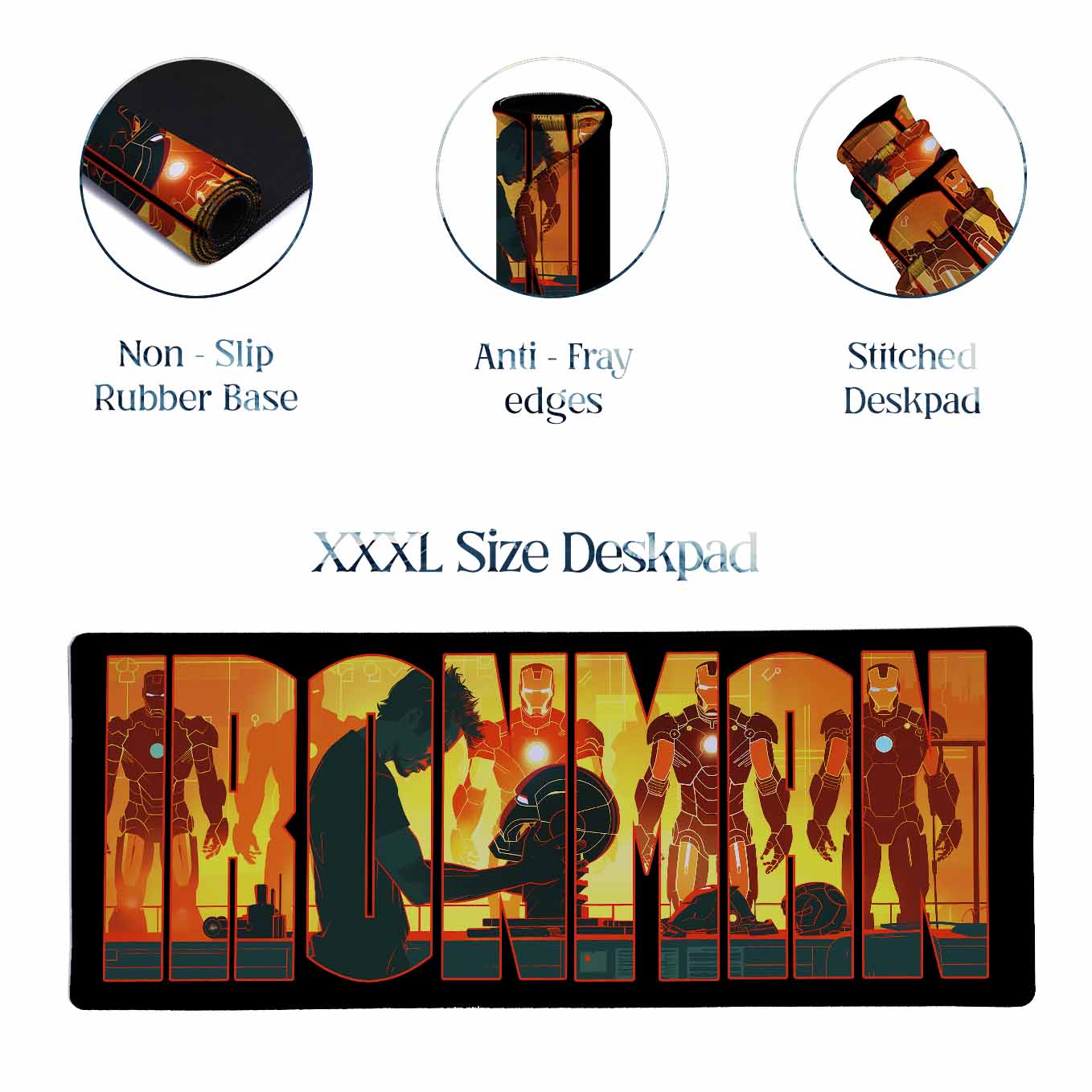 IronMan XXXL Deskpad – 36x14 Inches Extra Large Mouse Pad with Non-Slip Rubber base, Stitched Edges, Waterproof Surface – Ideal for Gaming and Office Desk