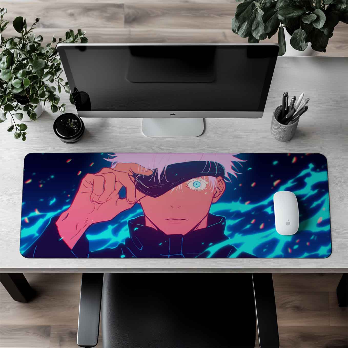 Gojo Domain Expansion Anime XXXL Deskpad – 36x14 Inches Extra Large Mouse Pad with Non-Slip Rubber base, Stitched Edges, Waterproof Surface – Ideal for Gaming and Office Desk