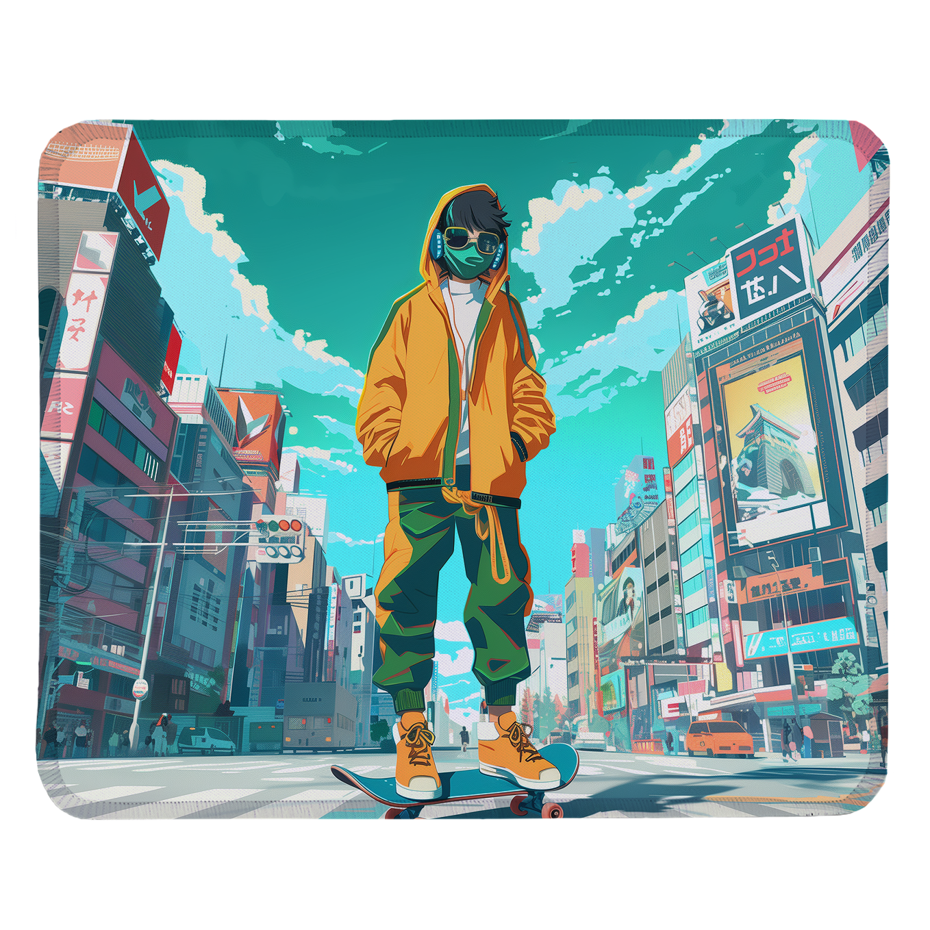 Street Style Skateboard and Girl – Set of 2 Stitched Anime Theme Gaming Mouse Pads with Anti-Slip Rubber Base and Waterproof Surface