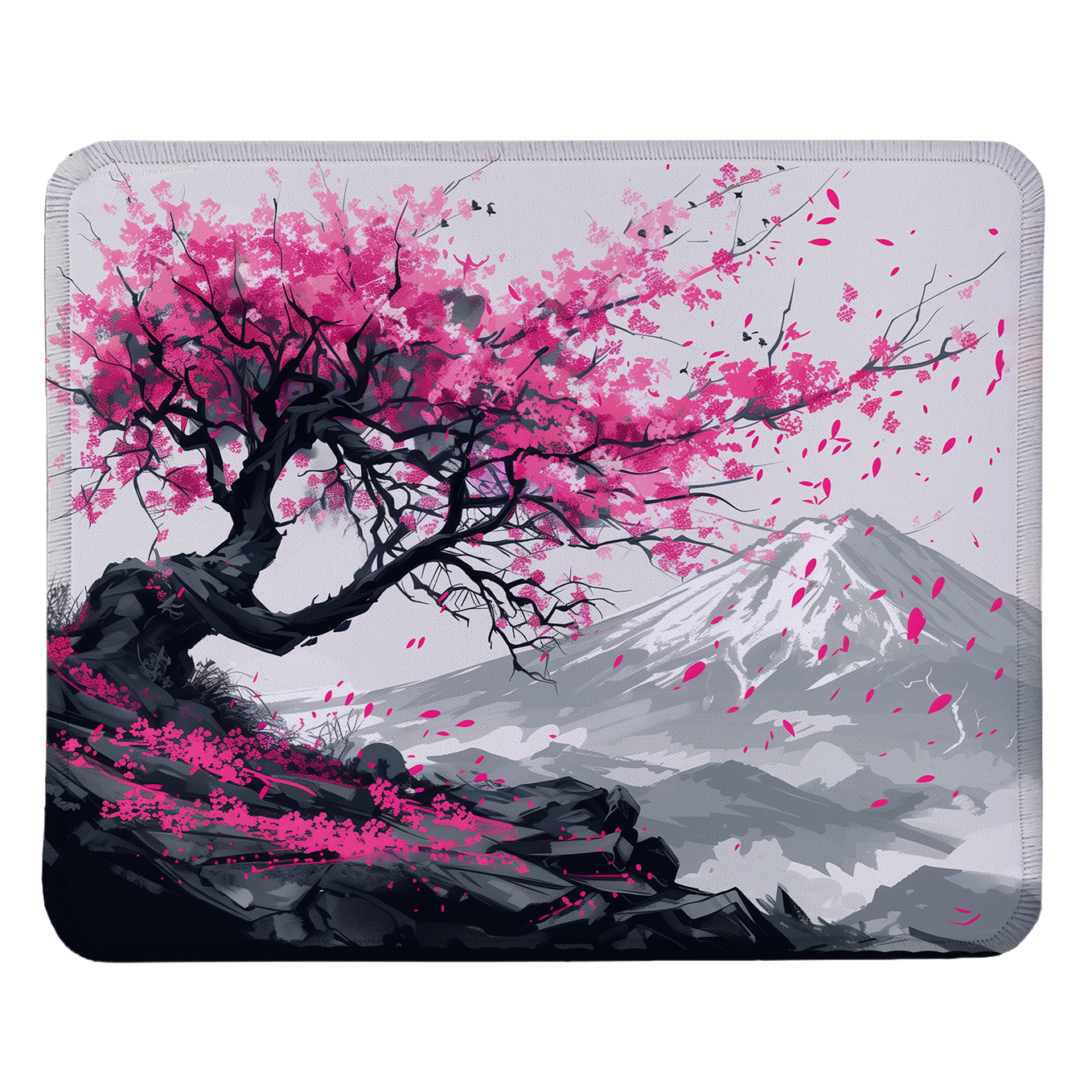 Zen Sakura Cherry Blossom Art – Set of 2 Stitched Gaming Mouse Pads with Anti-Slip Rubber Base and Waterproof Surface