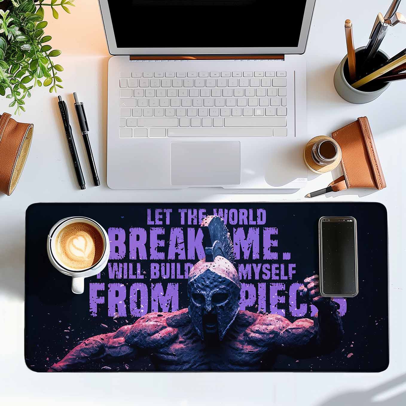 Break Me Gladiator Motivational Deskpad 23.6 x 11 Inches – Warrior Quote Spartan Office and Gaming Setup
