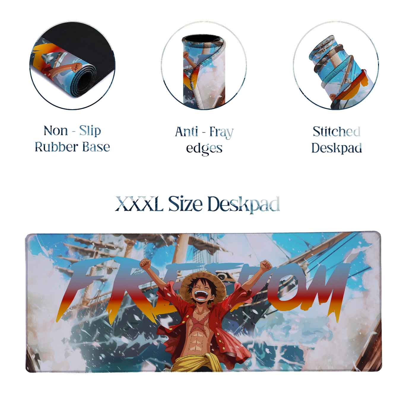 Luffy Freedom Anime XXXL Deskpad – 36x14 Inches Extra Large Mouse Pad with Non-Slip Rubber base, Stitched Edges, Waterproof Surface – Ideal for Gaming and Office Desk
