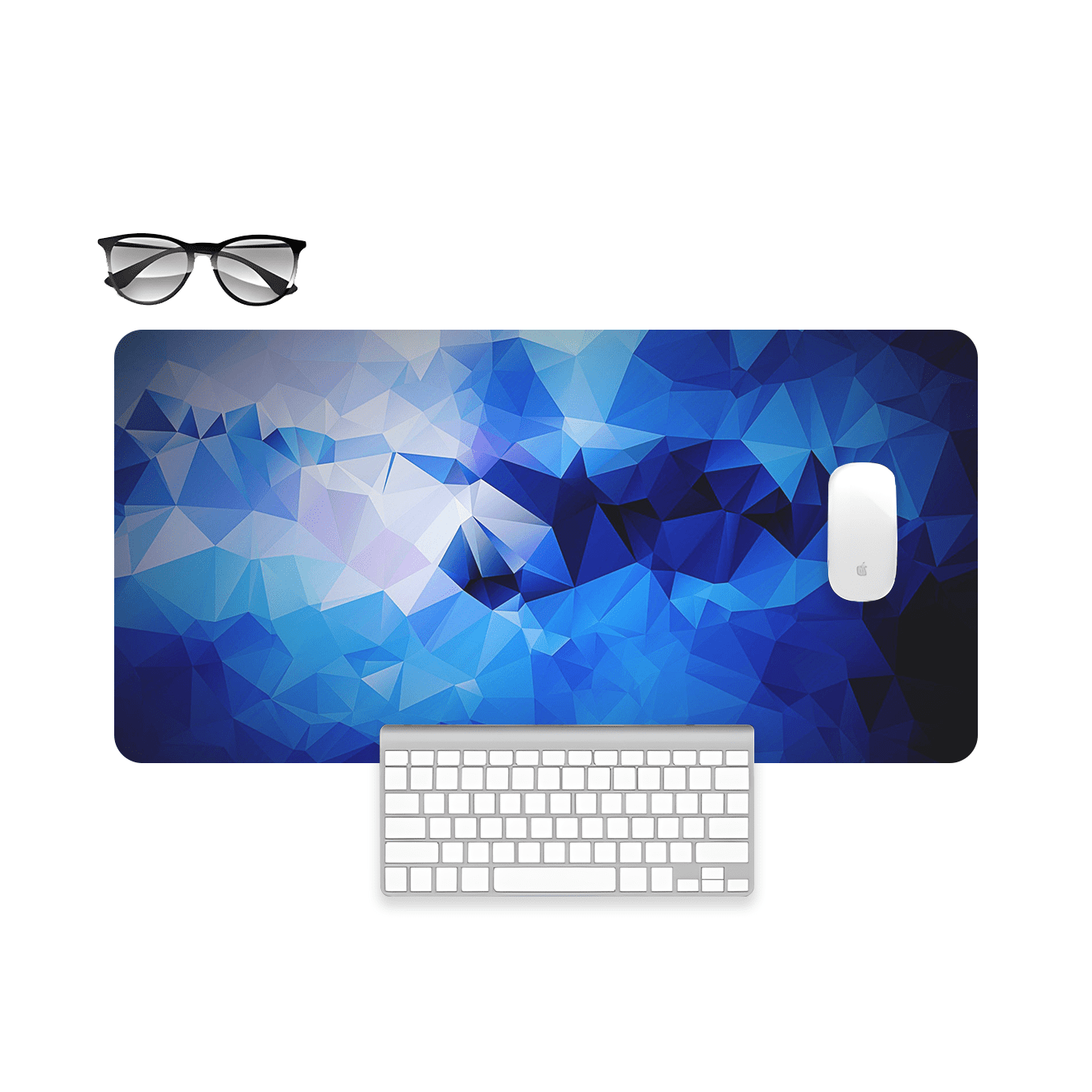 Blue Textured Polygon Mouse Pad - 23.6 x 11 Inches Desk Pad - Gaming and Workstation Mat for Art Fans - Non-Slip Rubber Base - Smooth Surface for Precise Control