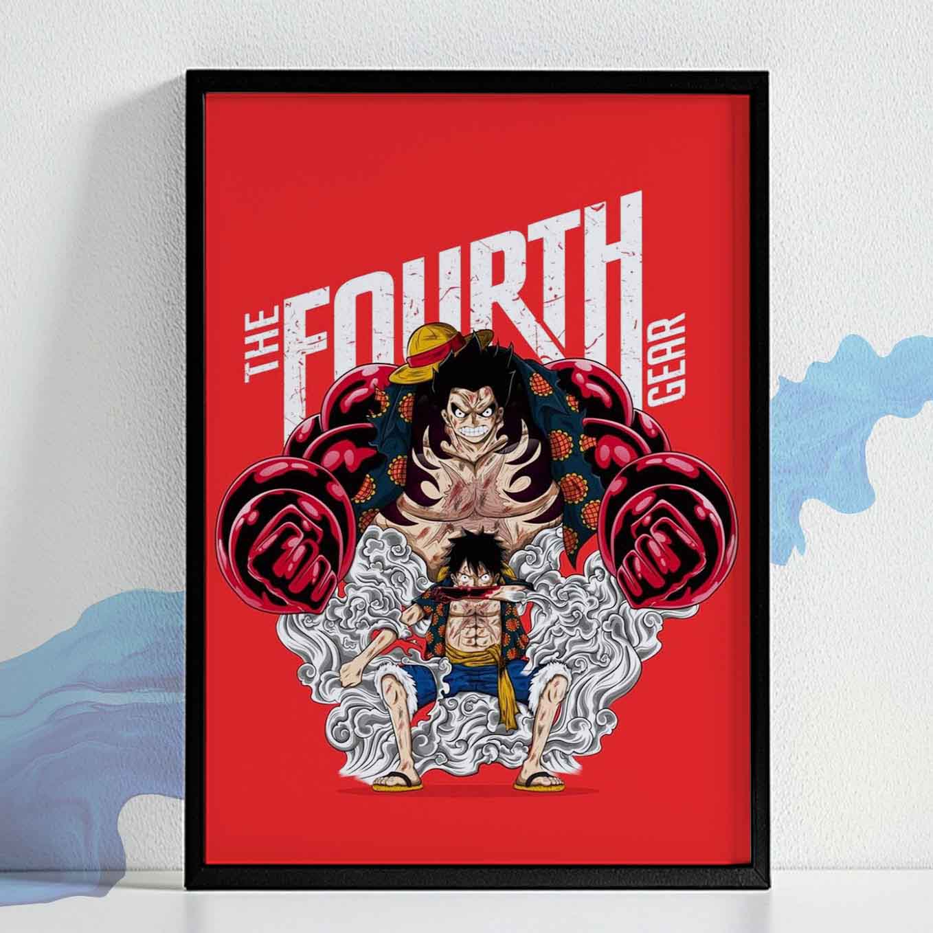 One Piece Monkey D. Luffy Gear 4th Poster Art Framed (13x19-Inch, Plexi-Glass, Textured Frame)