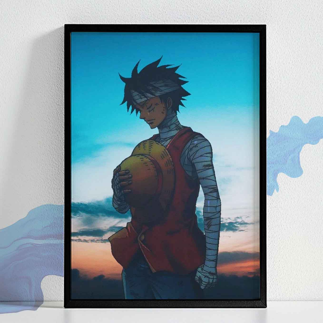 One Piece Monkey D. Luffy paying respect after Ace's death Poster Art Framed (13x19-Inch, Plexi-Glass, Textured Frame)