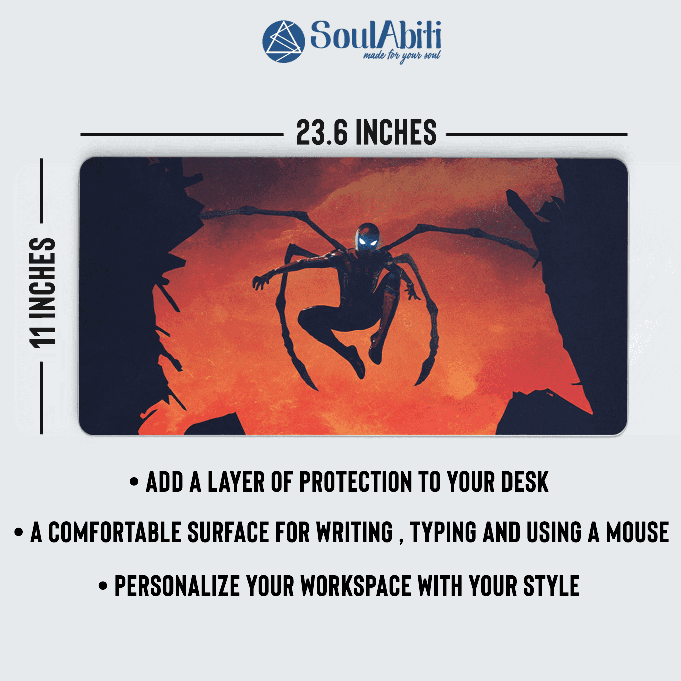 Marvel's Iron Spiderman Suit Mouse Pad - 23.6 x 11 Inches Desk Pad - Gaming and Workstation Mat for Spiderverse Fans - Non-Slip Rubber Base - Smooth Surface for Precise Control
