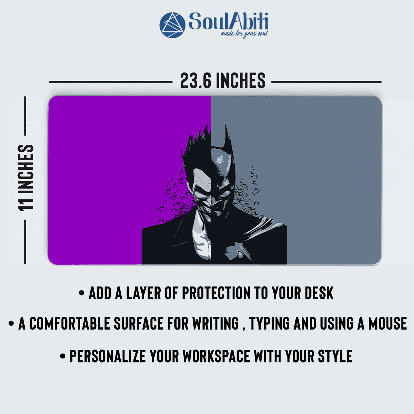 DC Joker and Batman Mouse Pad - 23.6 x 11 Inches Desk Pad - Gaming and Workstation Mat for Vengence Art Fans - Non-Slip Rubber Base - Smooth Surface for Precise Control