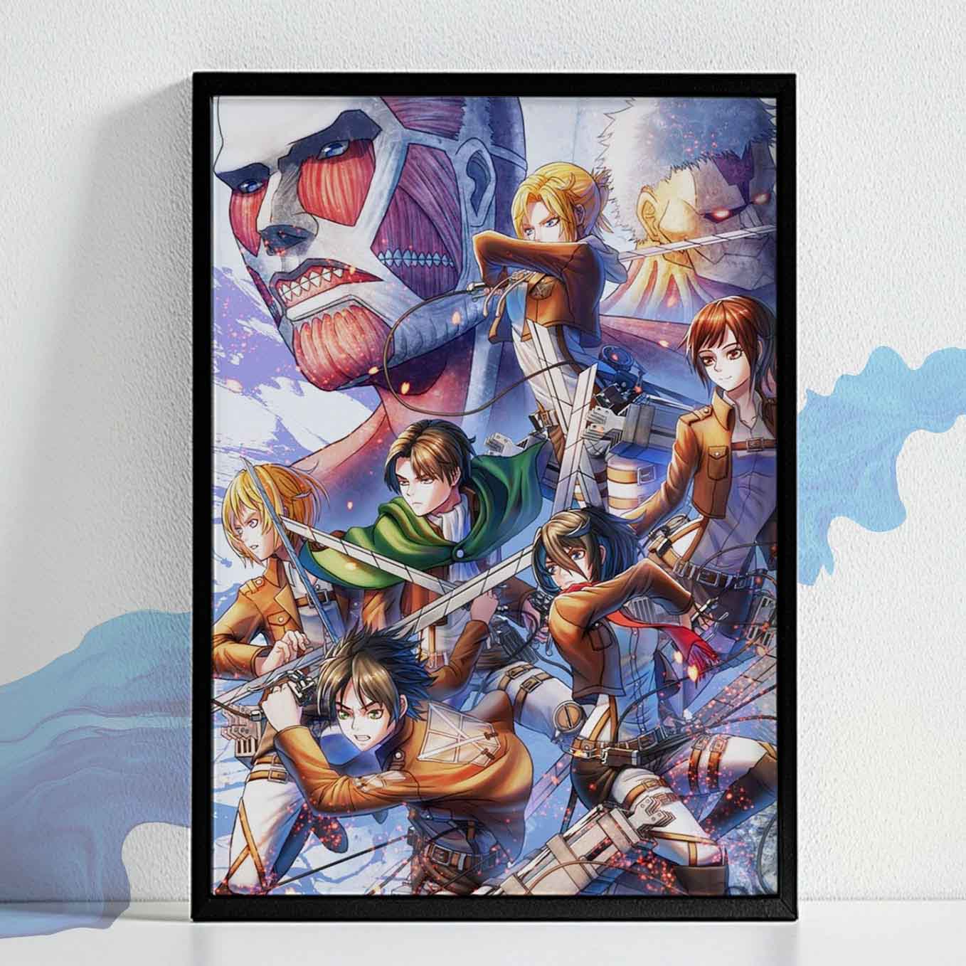 Attack on Titan Characters Poster art framed (13x19-Inch, Plexi-Glass, Textured Frame)